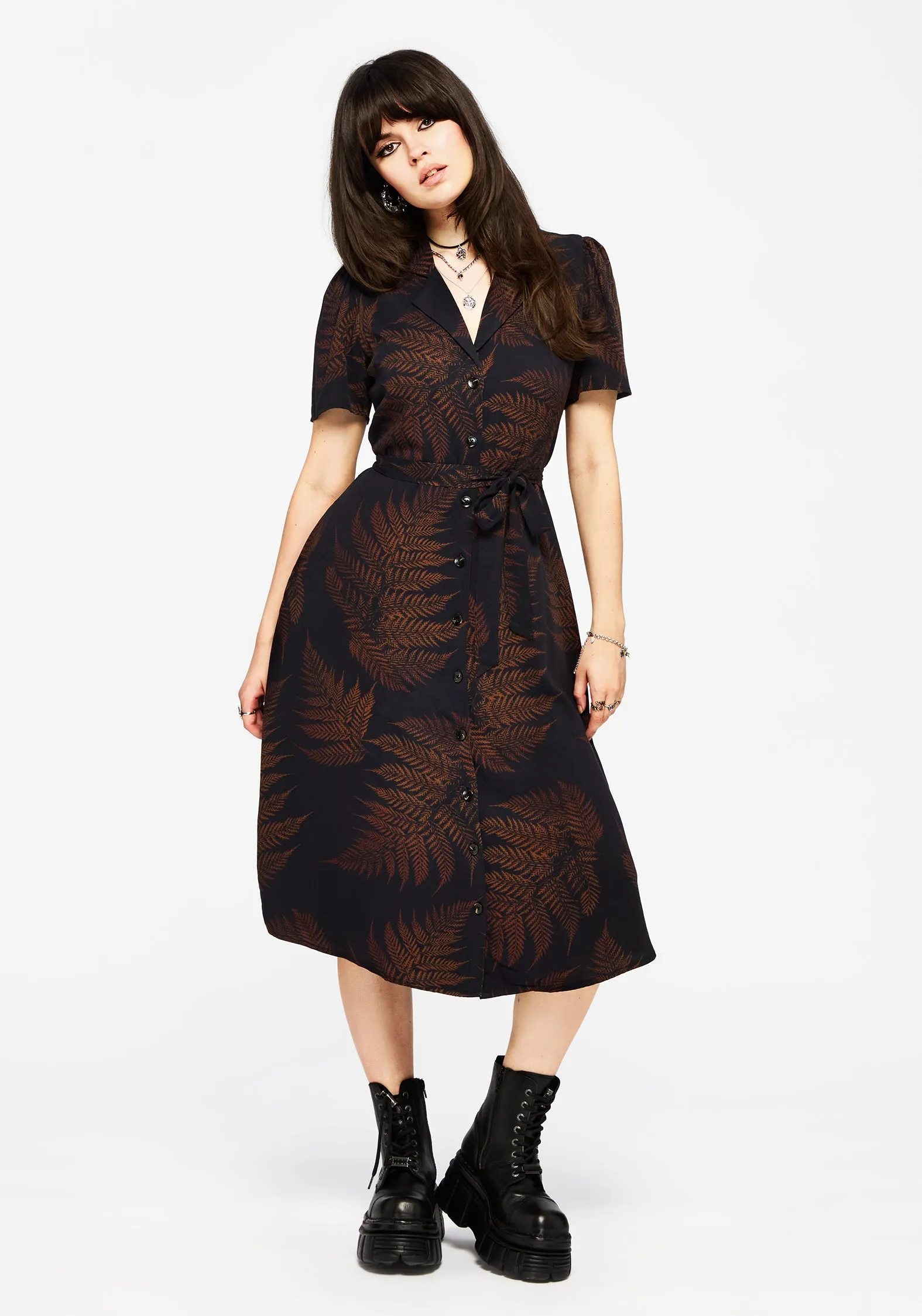 Ruin Fern Printed Midi Shirt Dress - Brown sold by Disturbia product image thumbnail 4