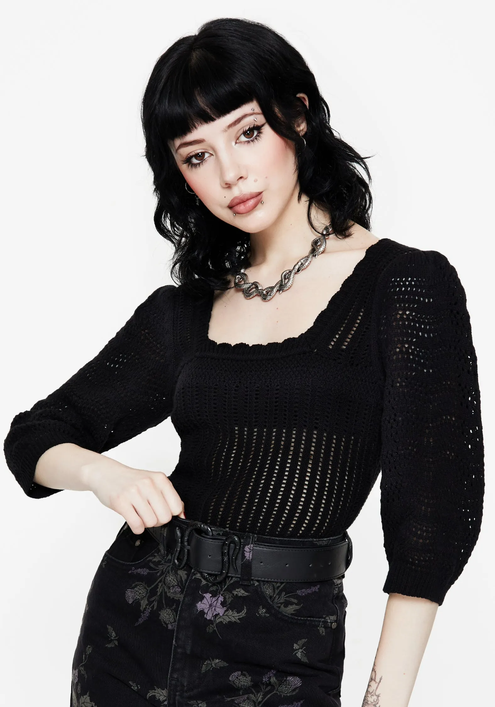 Danica Ladder Stitch Square Neck Knit Top sold by Disturbia
