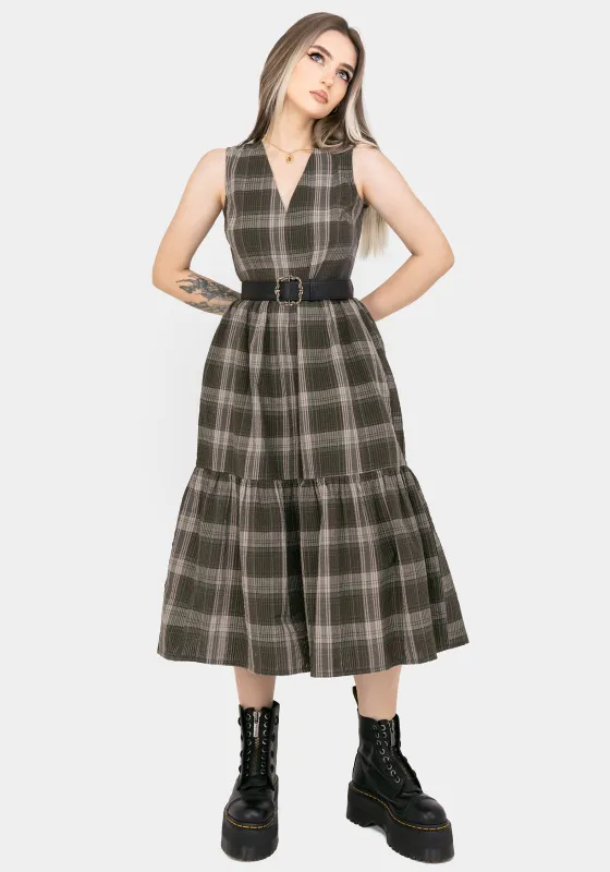 Clara Cotton Check Sleeveless Tiered Smock Midi Dress sold by Disturbia