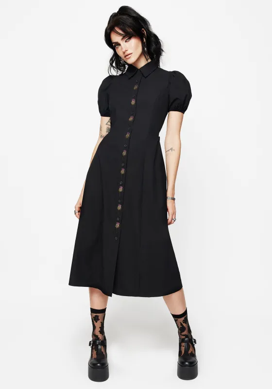 Despair Cotton Thistle Embroidered Button Up Midaxi Dress sold by Disturbia