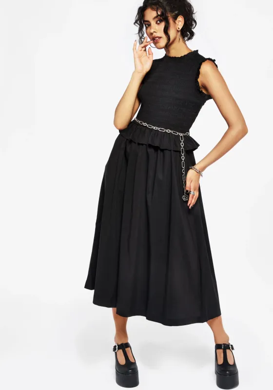 Veronica Cotton Smocked Bodice Bow Detail Midi Dress sold by Disturbia