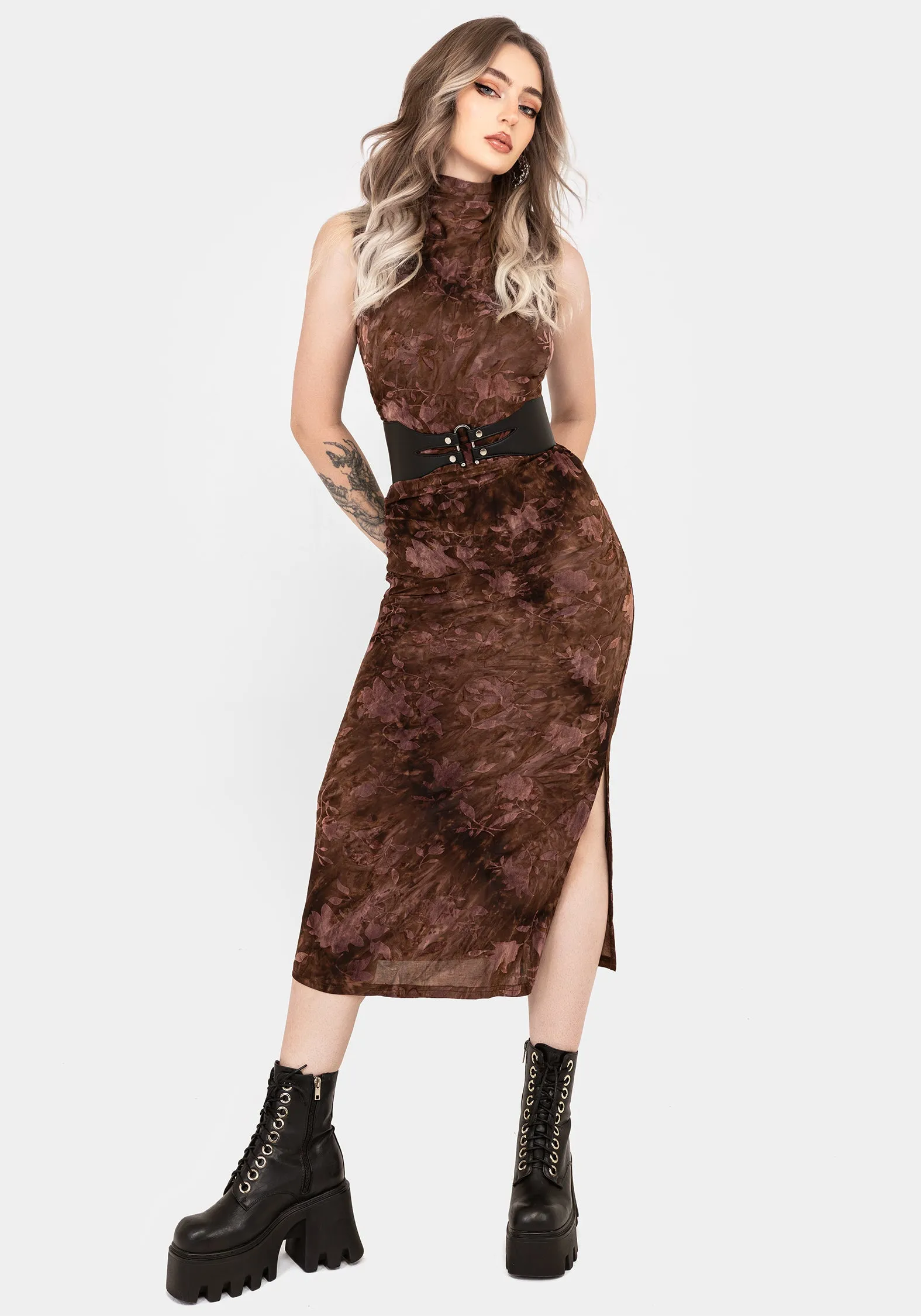 Serenade High Neck Ruched Floral Midaxi Dress sold by Disturbia