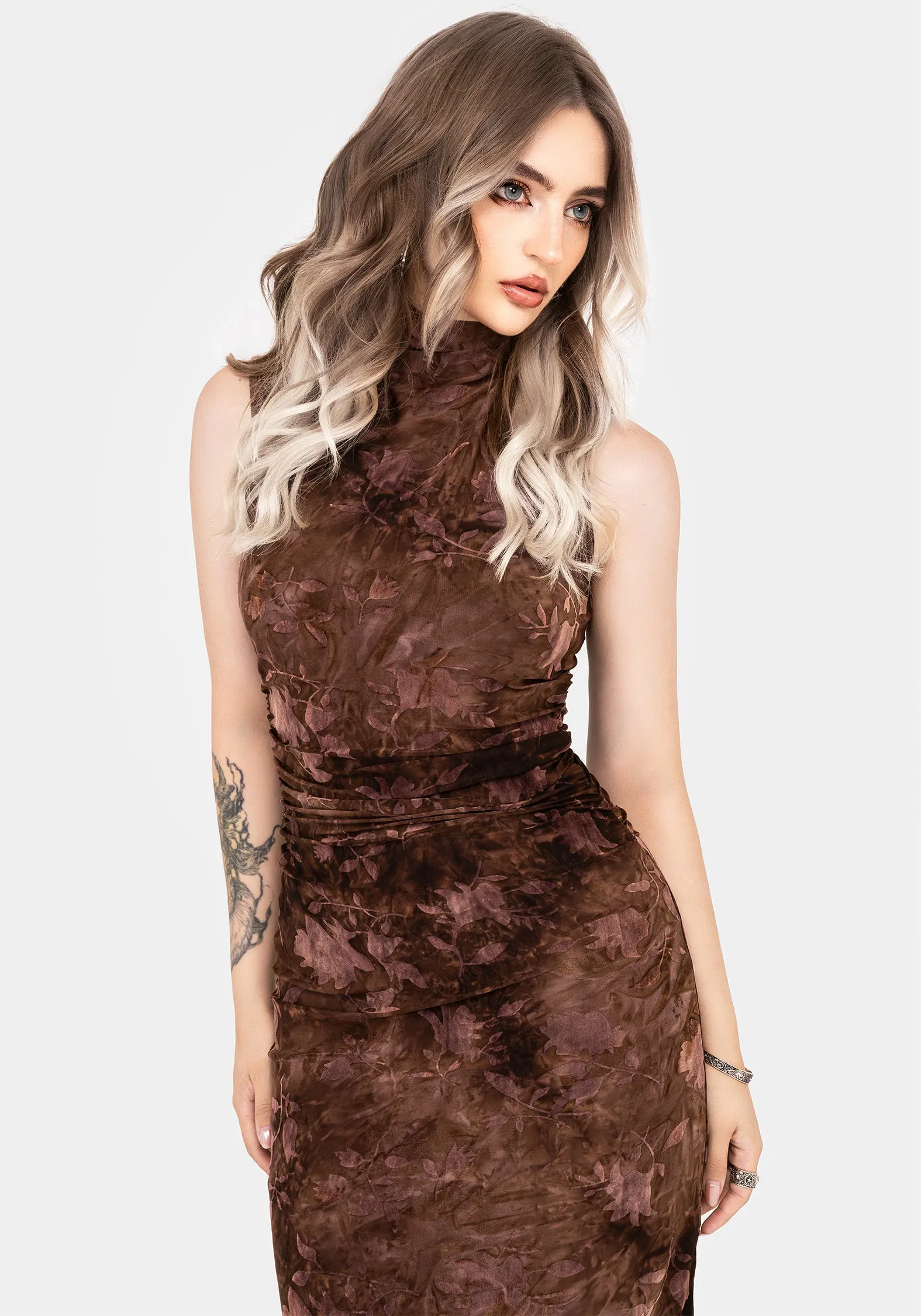 Serenade High Neck Ruched Floral Midaxi Dress sold by Disturbia product image thumbnail 5