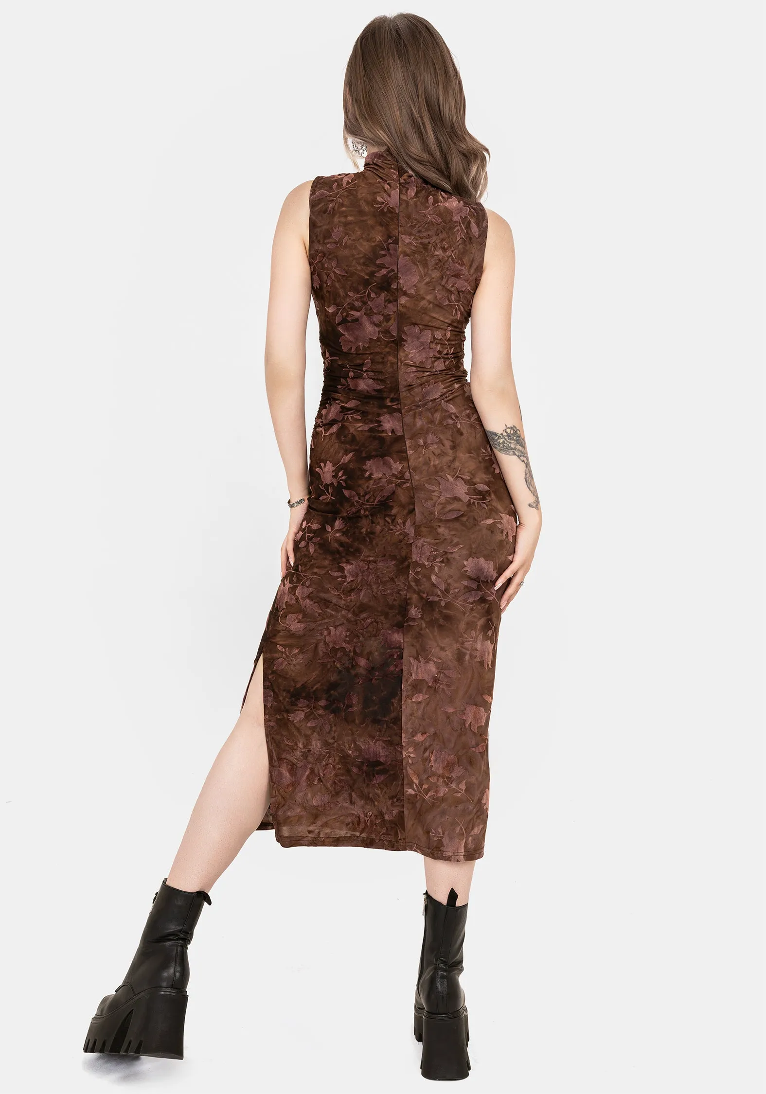 Serenade High Neck Ruched Floral Midaxi Dress sold by Disturbia product image thumbnail 3