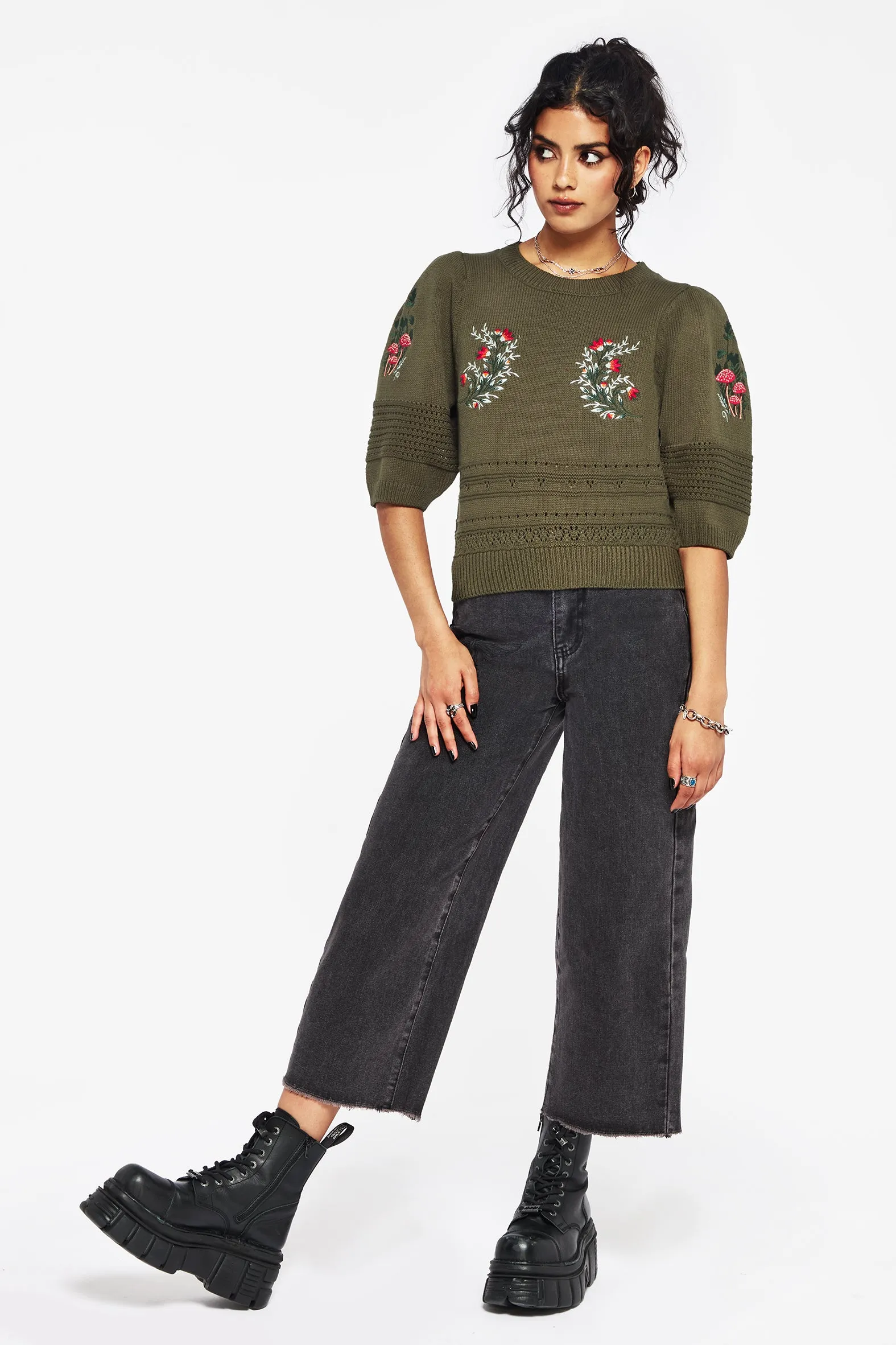 Lavish Mushroom Embroidered Short Sleeve Knit Top sold by Disturbia product image thumbnail 5