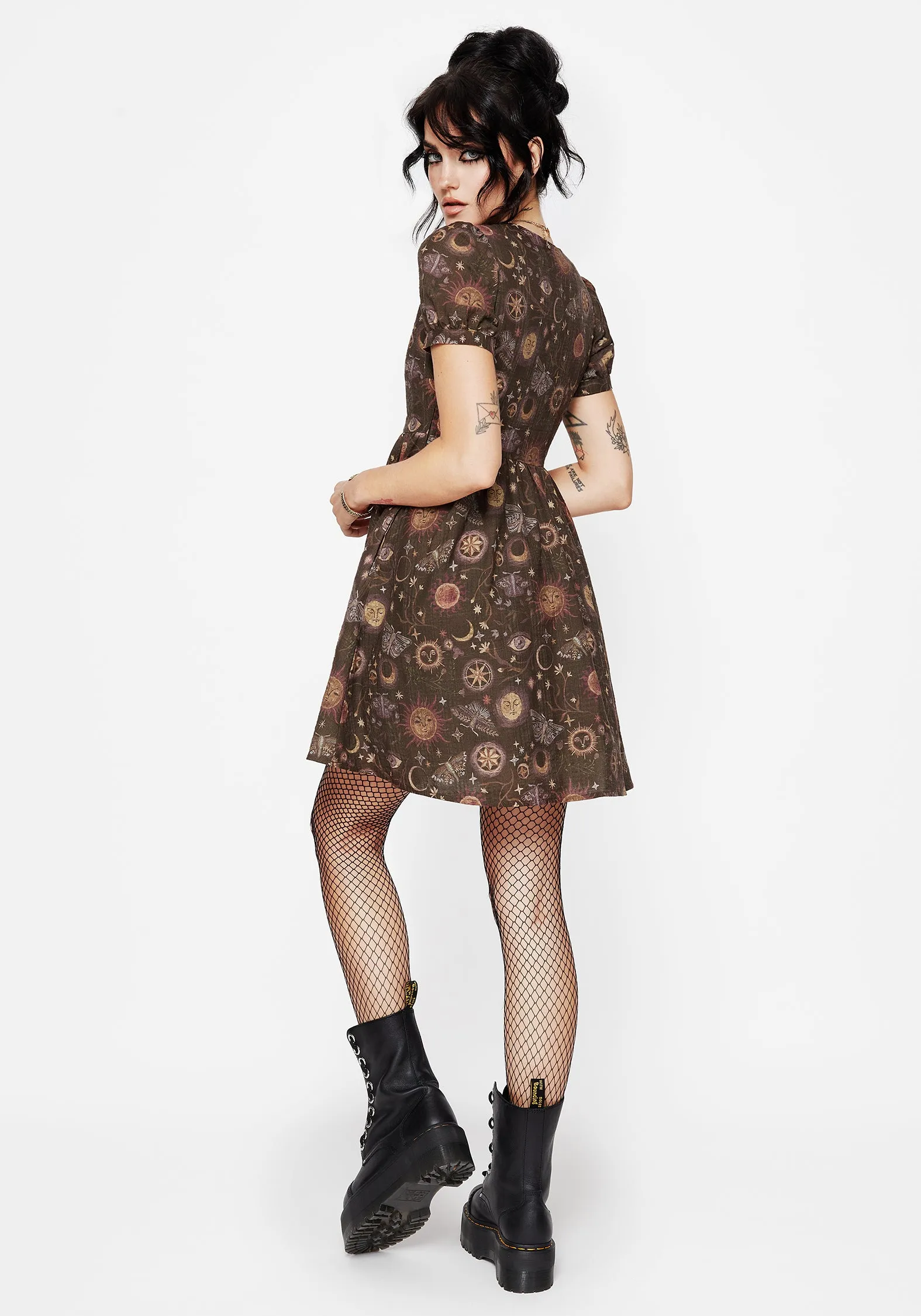 Rhea Cotton Blend Moth and Moon Print Mini Smock Dress sold by Disturbia product image thumbnail 3