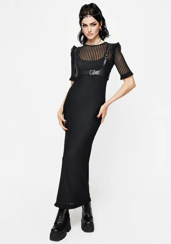 Mourning Ruffle Detail Mesh Short Sleeve Maxi Dress sold by Disturbia