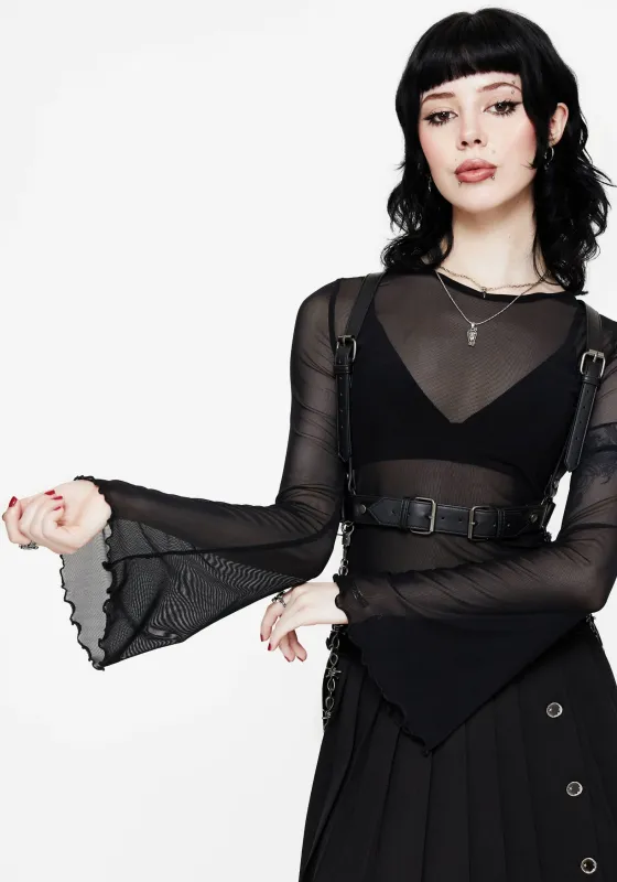 Flavia Mesh Fluted Long Sleeve Top sold by Disturbia