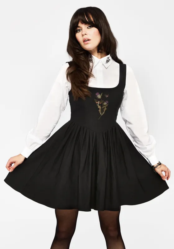 Despair Thistle Embroidered Corset Bodice Pleated Mini Dress sold by Disturbia