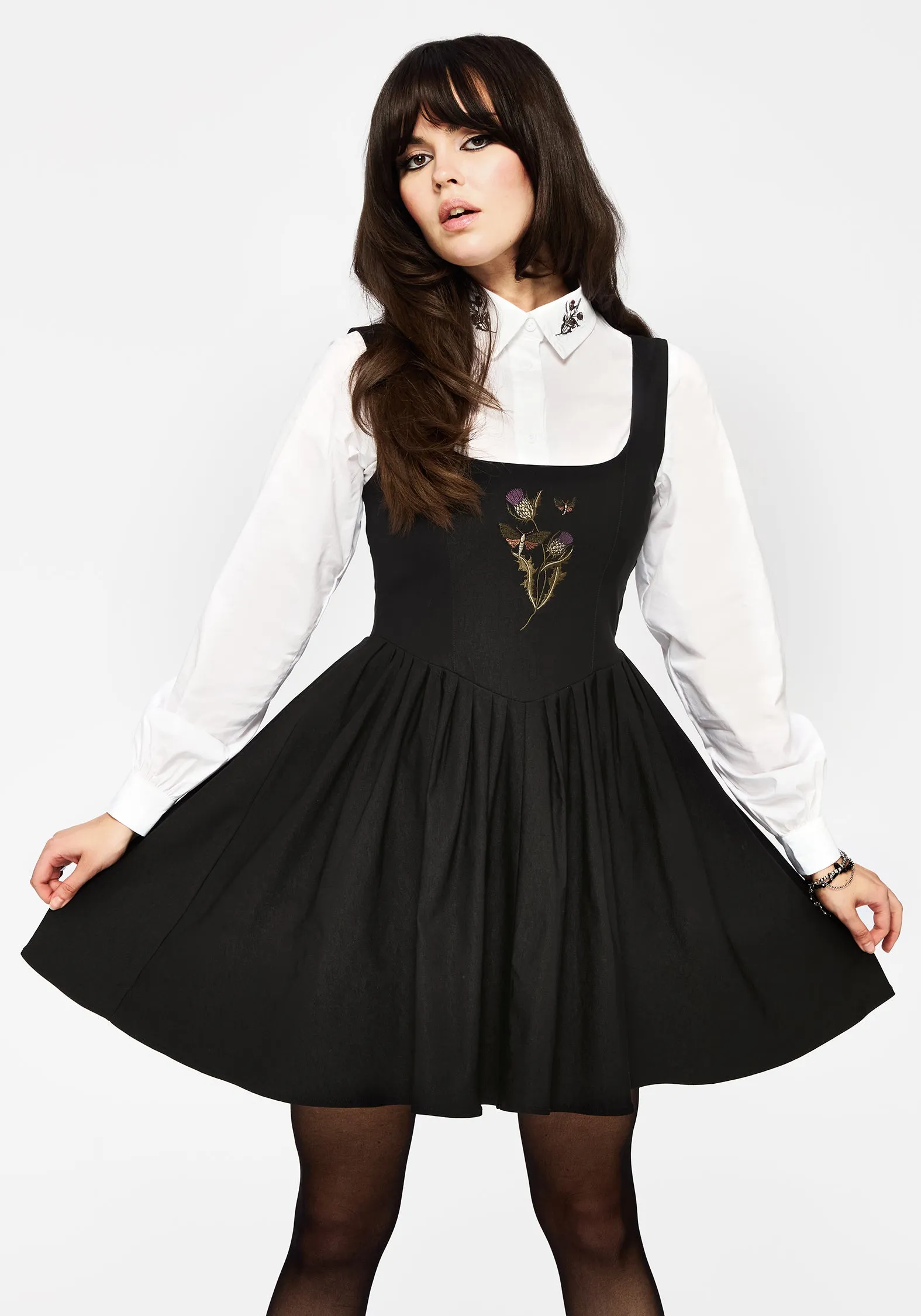 Despair Thistle Embroidered Corset Bodice Pleated Mini Dress sold by Disturbia