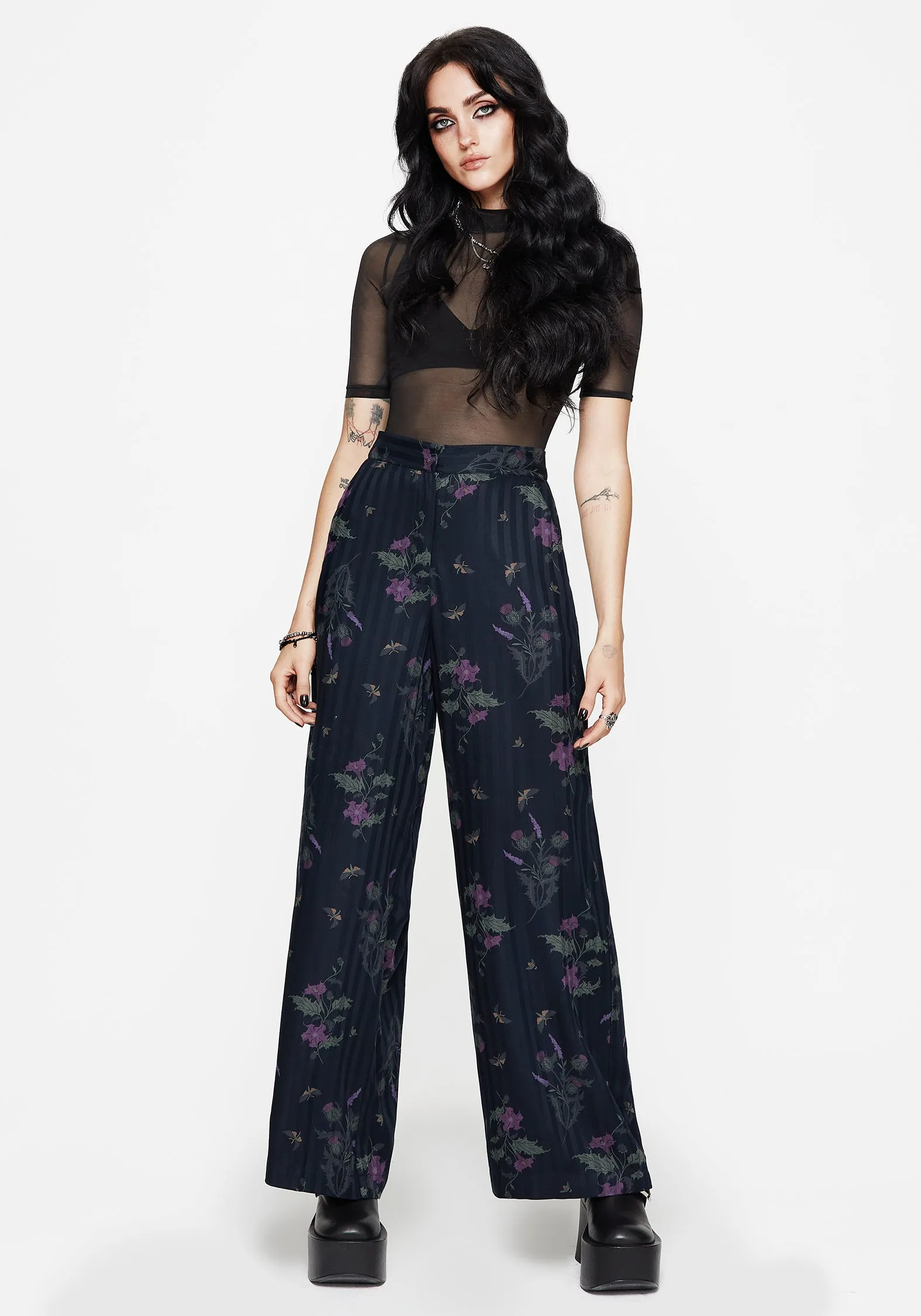 Cassandra Satin Stripe Thistle Print Trouser sold by Disturbia product image thumbnail 5