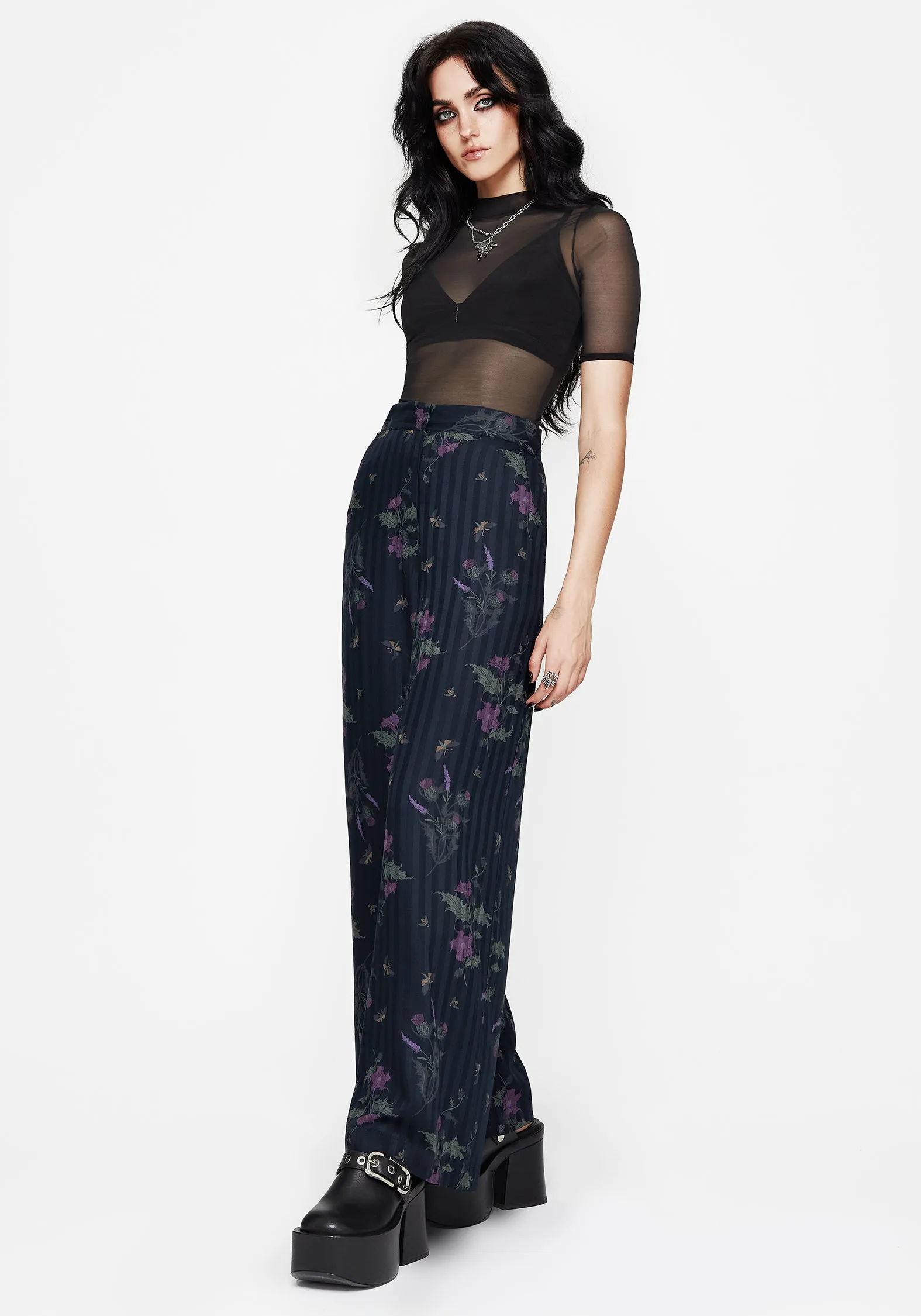 Cassandra Satin Stripe Thistle Print Trouser sold by Disturbia product image thumbnail 4