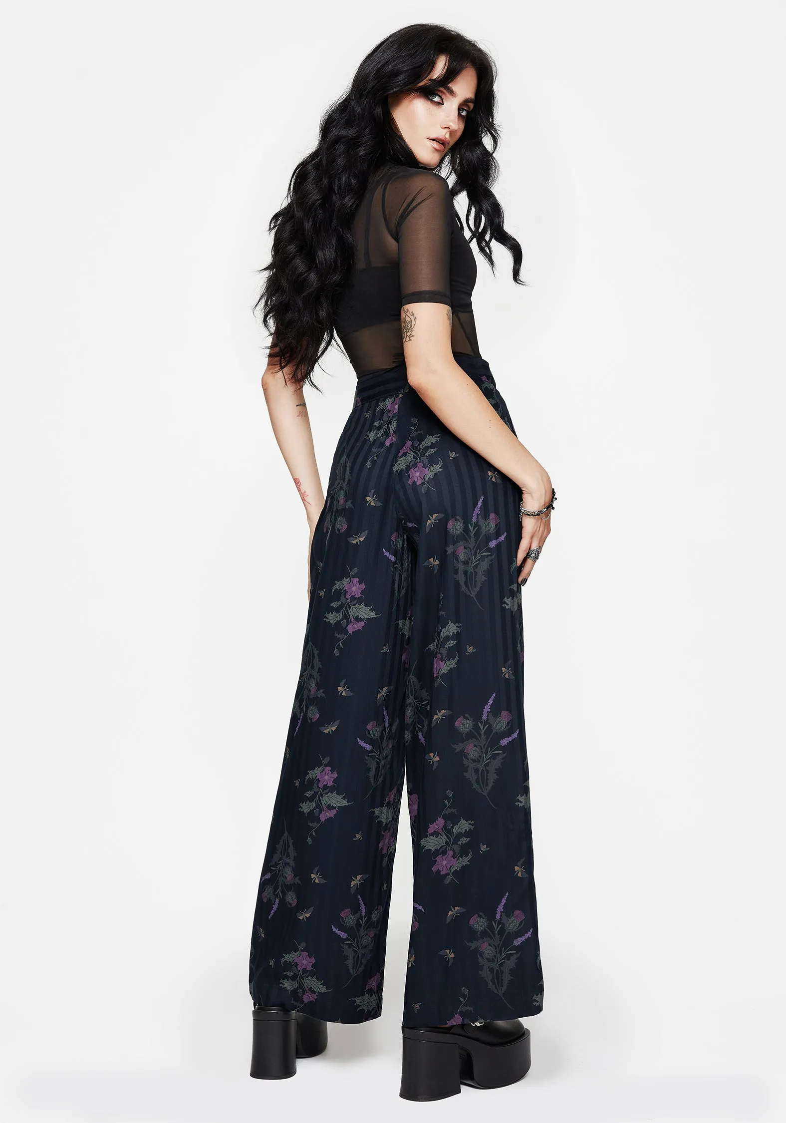 Cassandra Satin Stripe Thistle Print Trouser sold by Disturbia product image thumbnail 3