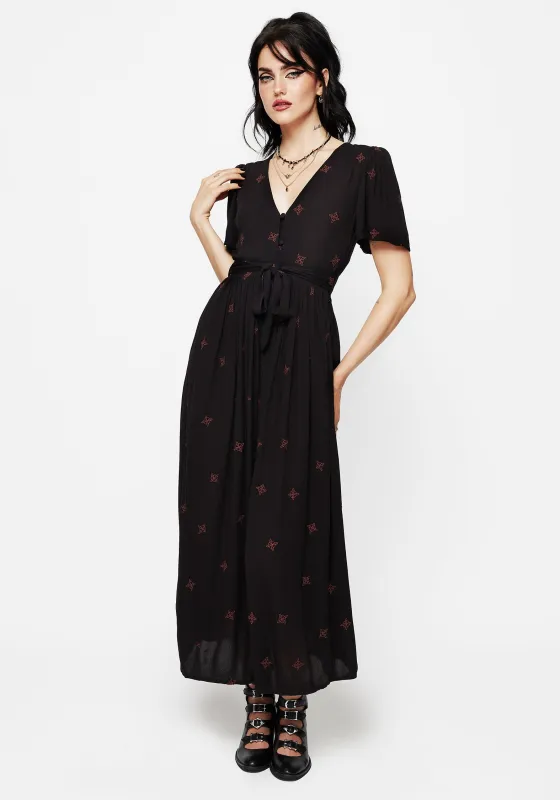 Sublime Witches Knot Embroidered Button Up Midi Dress sold by Disturbia