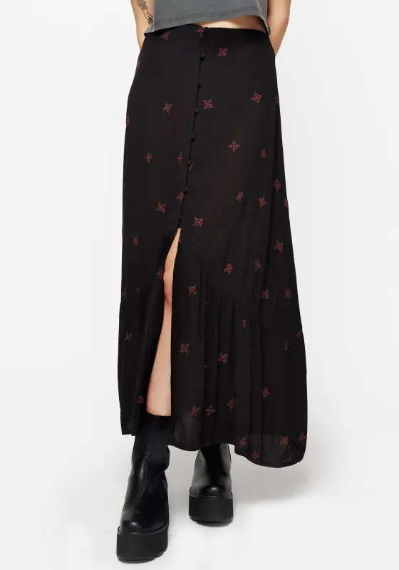 Sublime Witches Knot Embroidered Button Down Midaxi Skirt sold by Disturbia