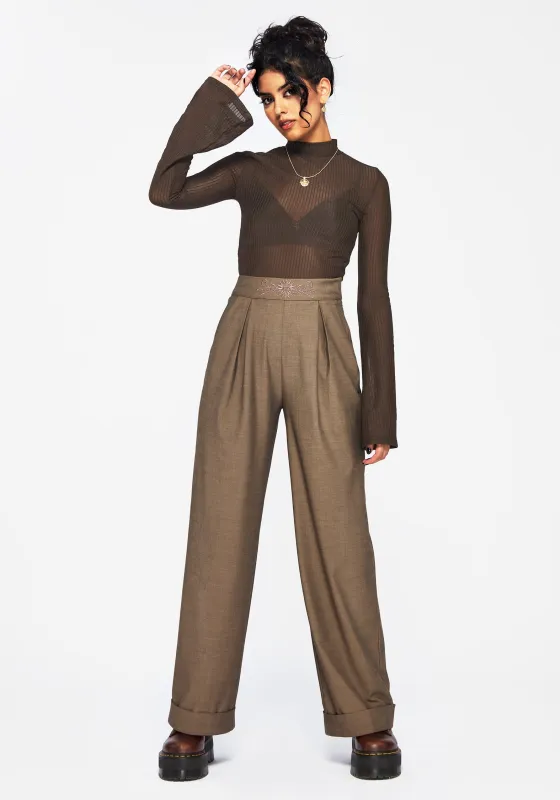 Mystic Embroidered Turn Up Wide Leg Trouser sold by Disturbia