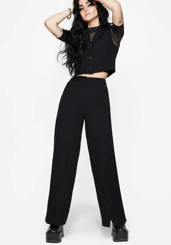 Thora Embroidered Front Split Tailored Trouser made by Disturbia