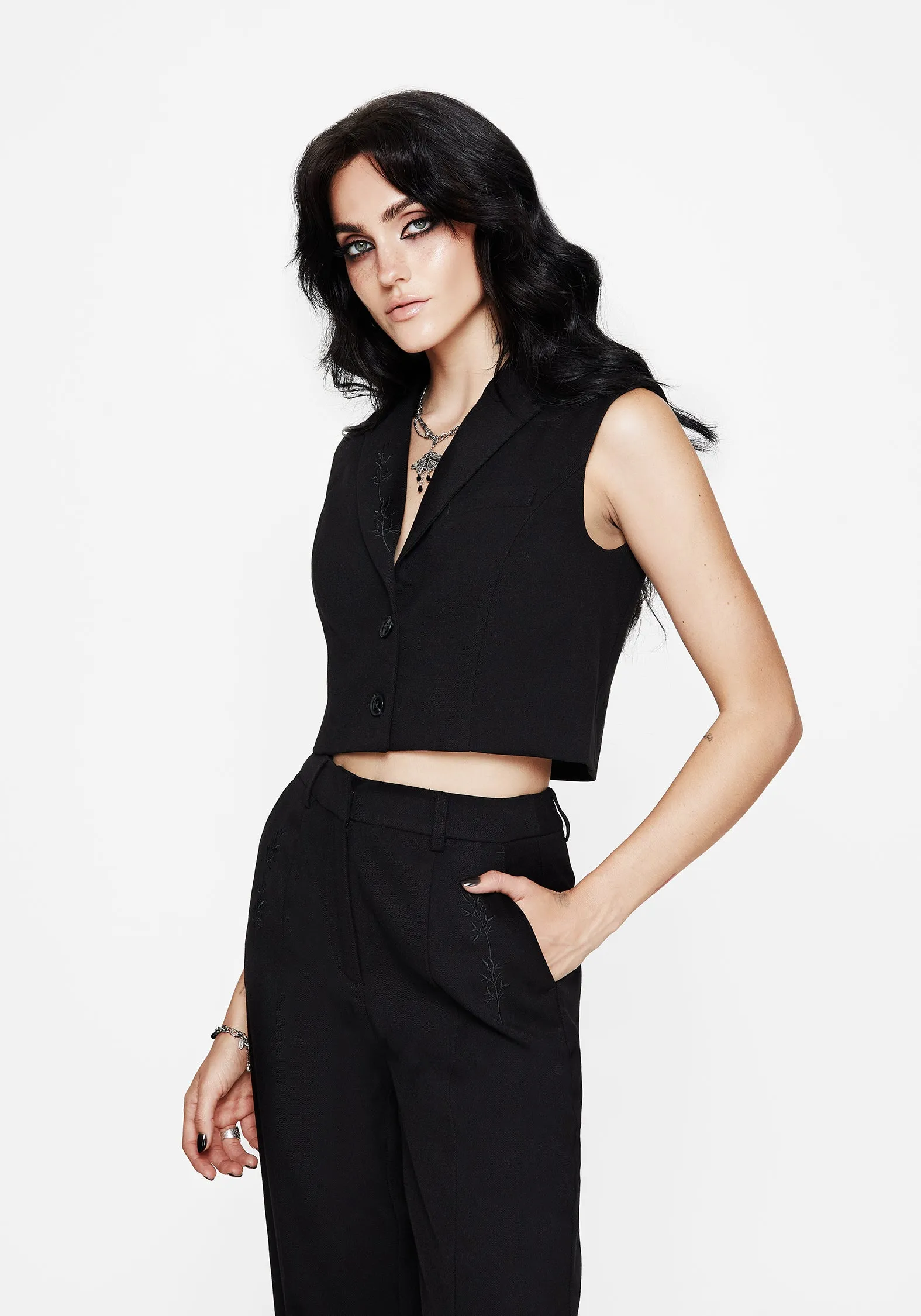 Thora Embroidered Crop Waistcoat sold by Disturbia product image thumbnail 3