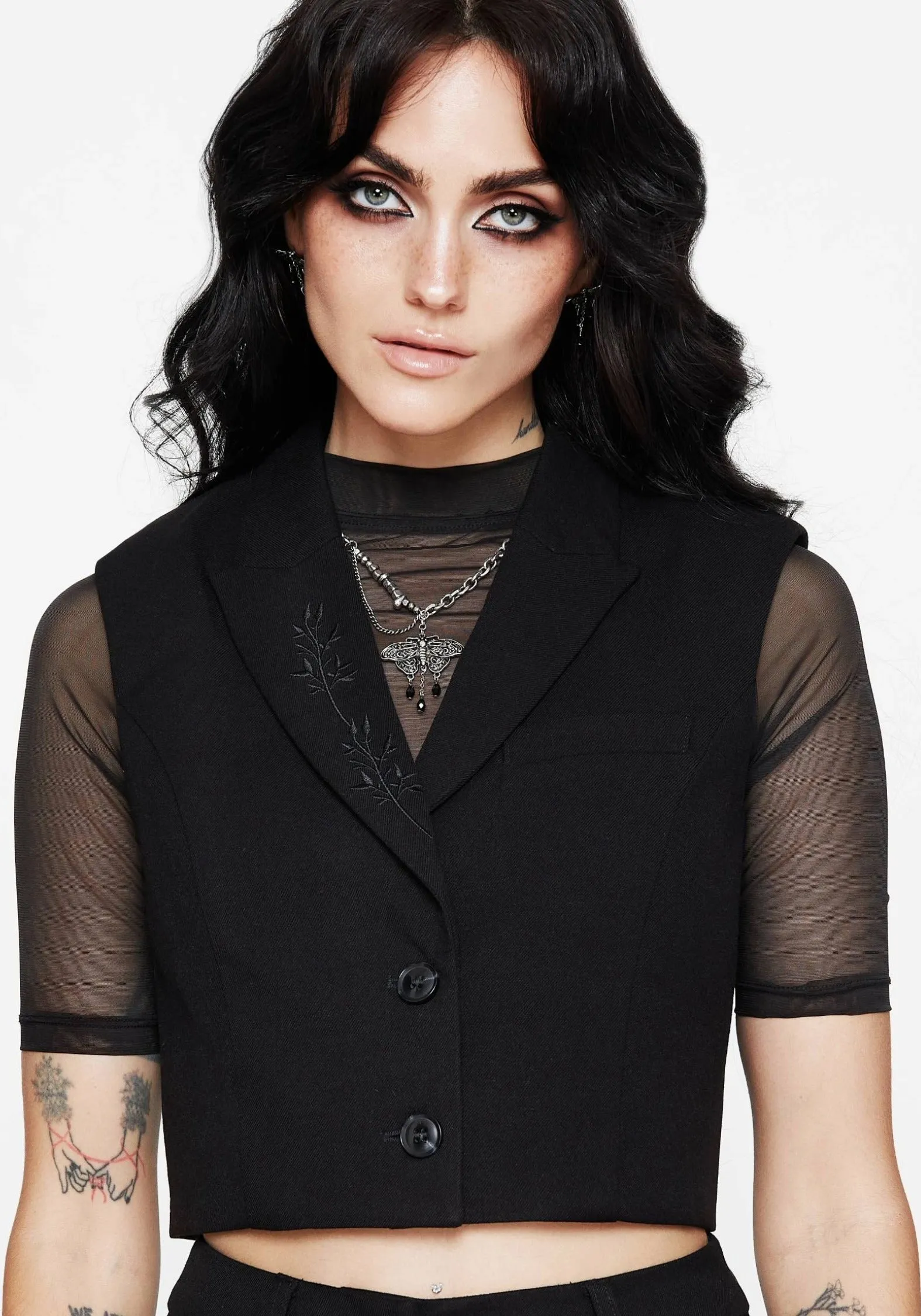 Thora Embroidered Crop Waistcoat sold by Disturbia