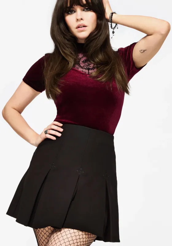 Soul Embroidered Pleated Mini Skirt sold by Disturbia