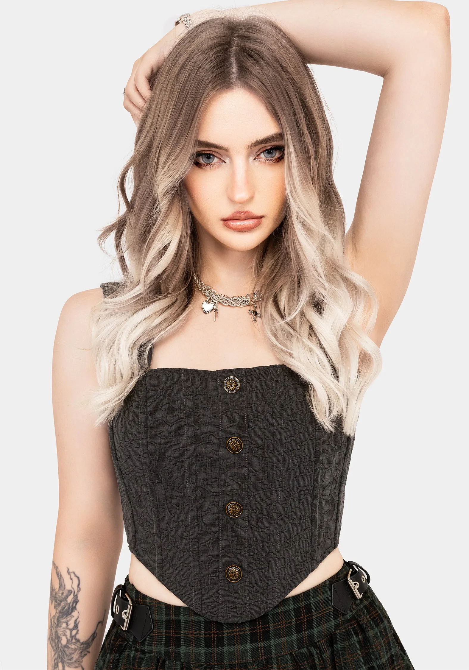 Ombra Button Front Sleeveless Corset Top sold by Disturbia product image thumbnail 4