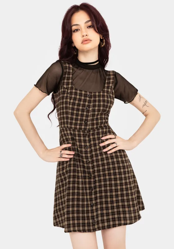 Terra Cotton Check Sleeveless Button Up Mini Dress - Brown sold by Disturbia