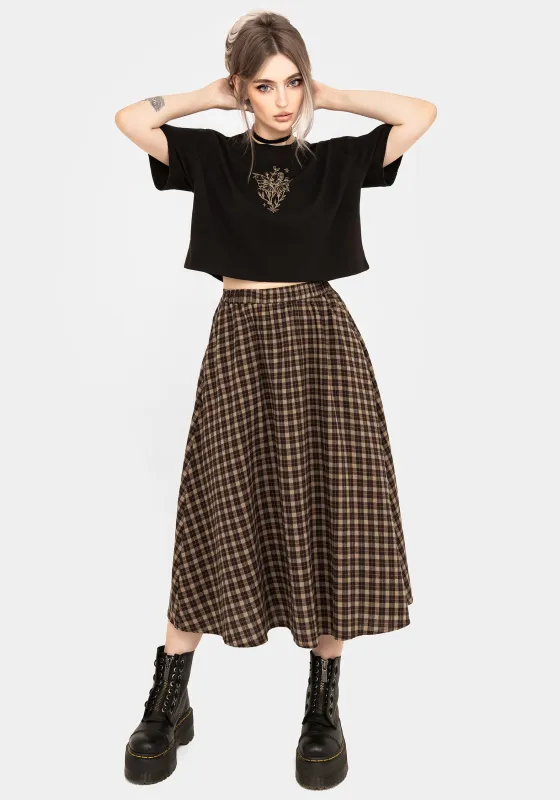 Terra Cotton Check Midi Skirt - Brown sold by Disturbia
