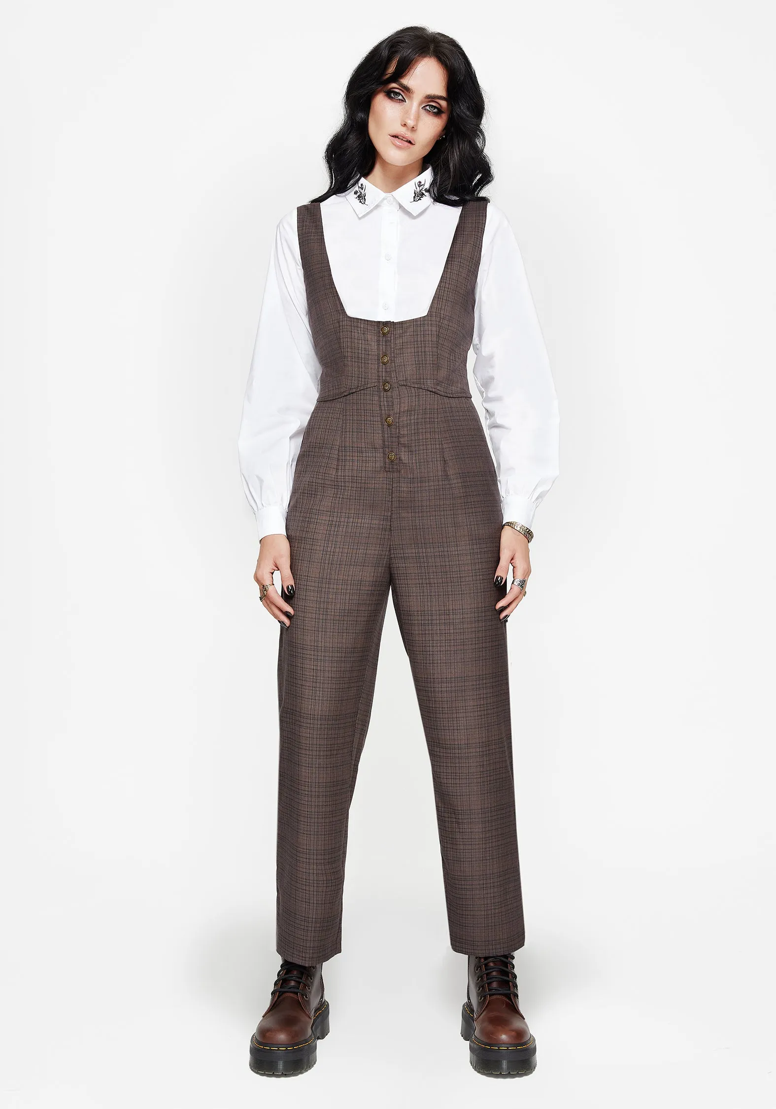 Lamya Check Tailored Straight Leg Suspender Trouser sold by Disturbia