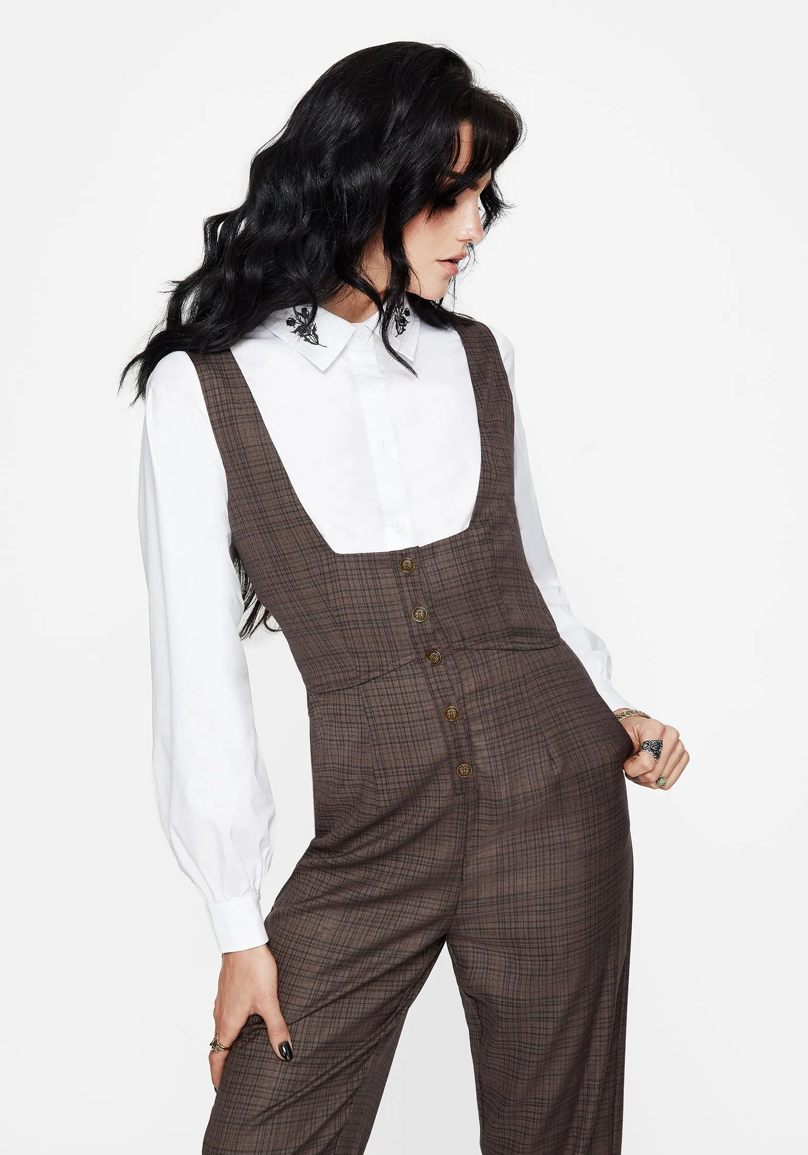 Lamya Check Tailored Straight Leg Suspender Trouser sold by Disturbia product image thumbnail 4