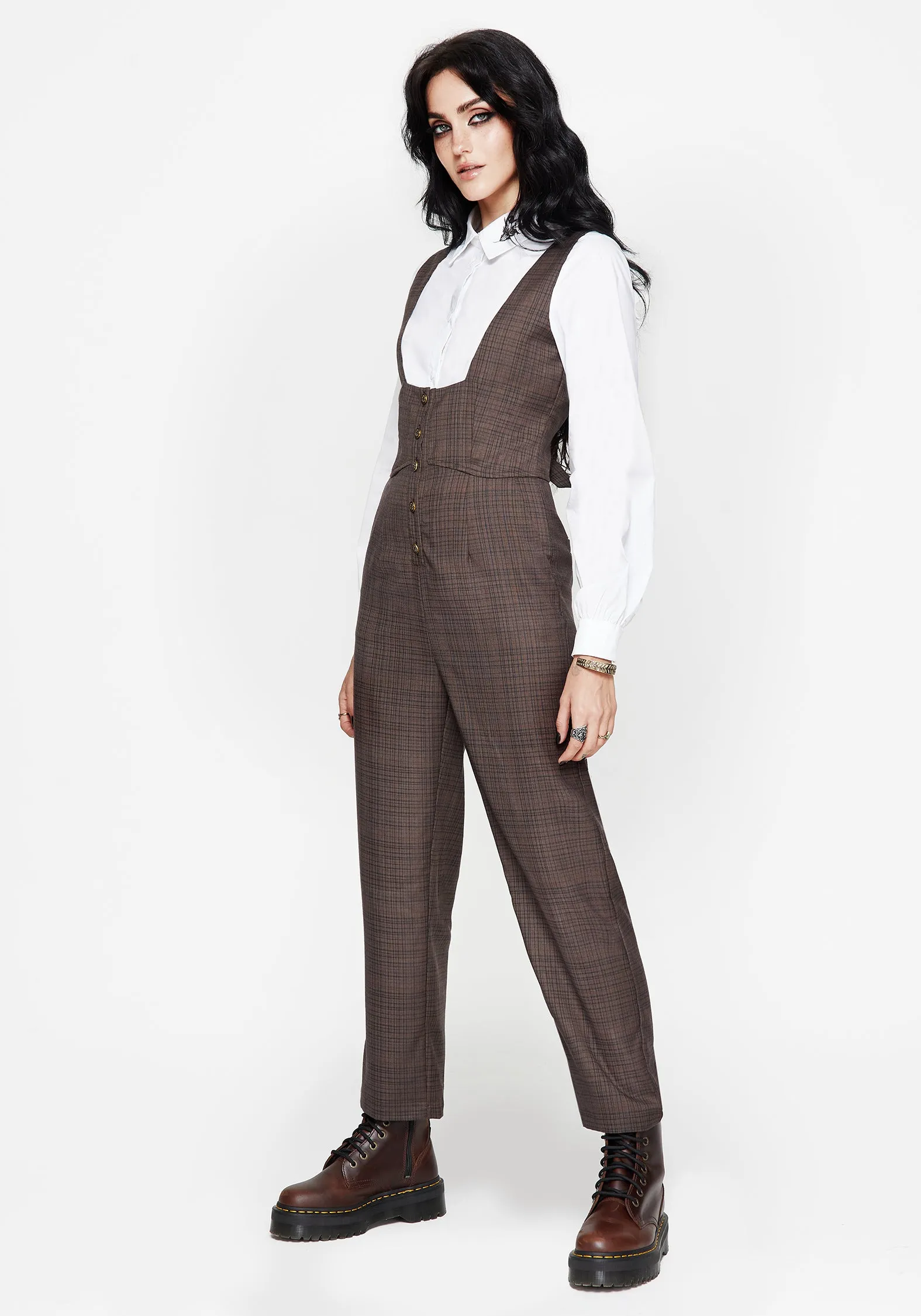 Lamya Check Tailored Straight Leg Suspender Trouser sold by Disturbia product image thumbnail 5