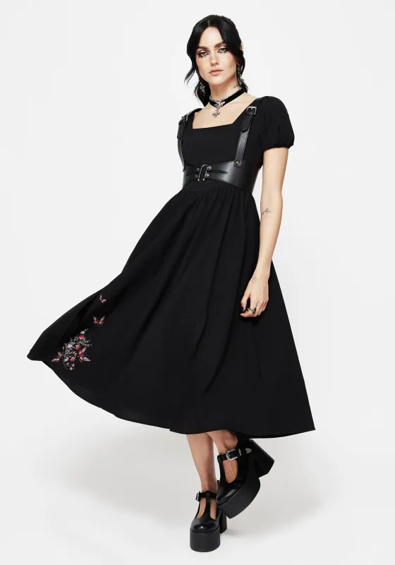 Copia Moth Embroidered Cotton Puff Sleeve Split Skirt Midi Dress sold by Disturbia