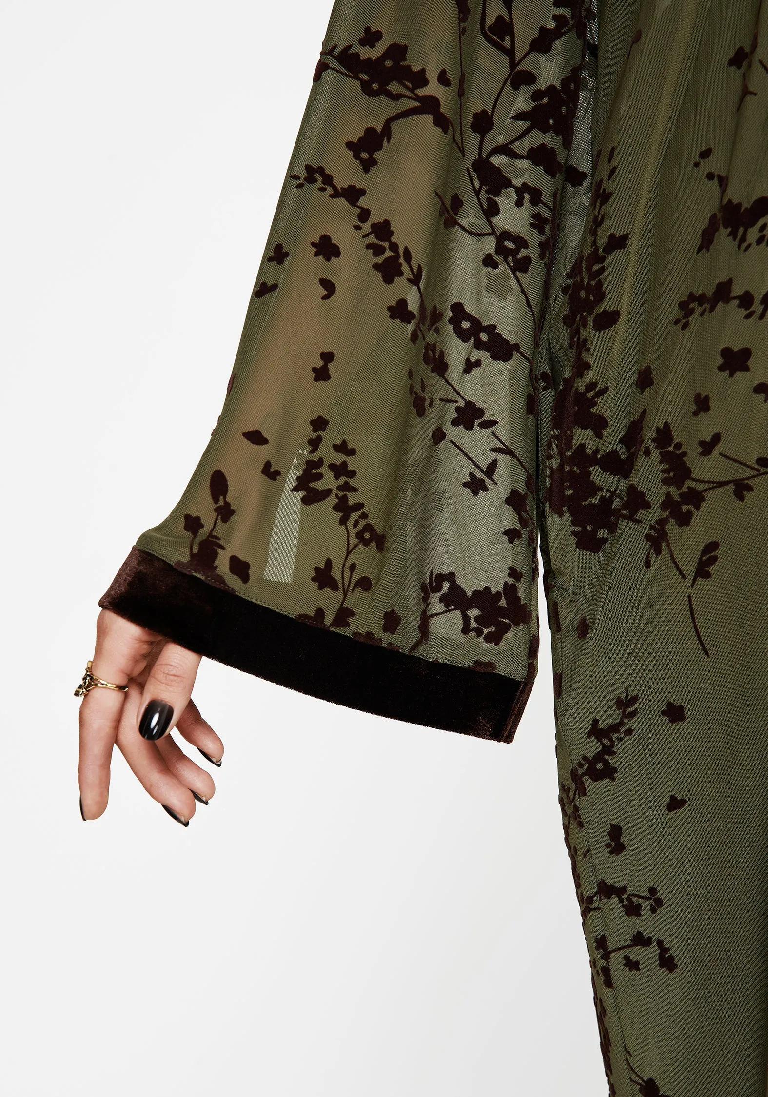 Jael Flocked Longline Mesh Kimono sold by Disturbia product image thumbnail 2