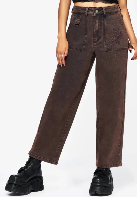 Echo Autumnal Leaf Embroidered Pocket Detail Cropped Jeans sold by Disturbia