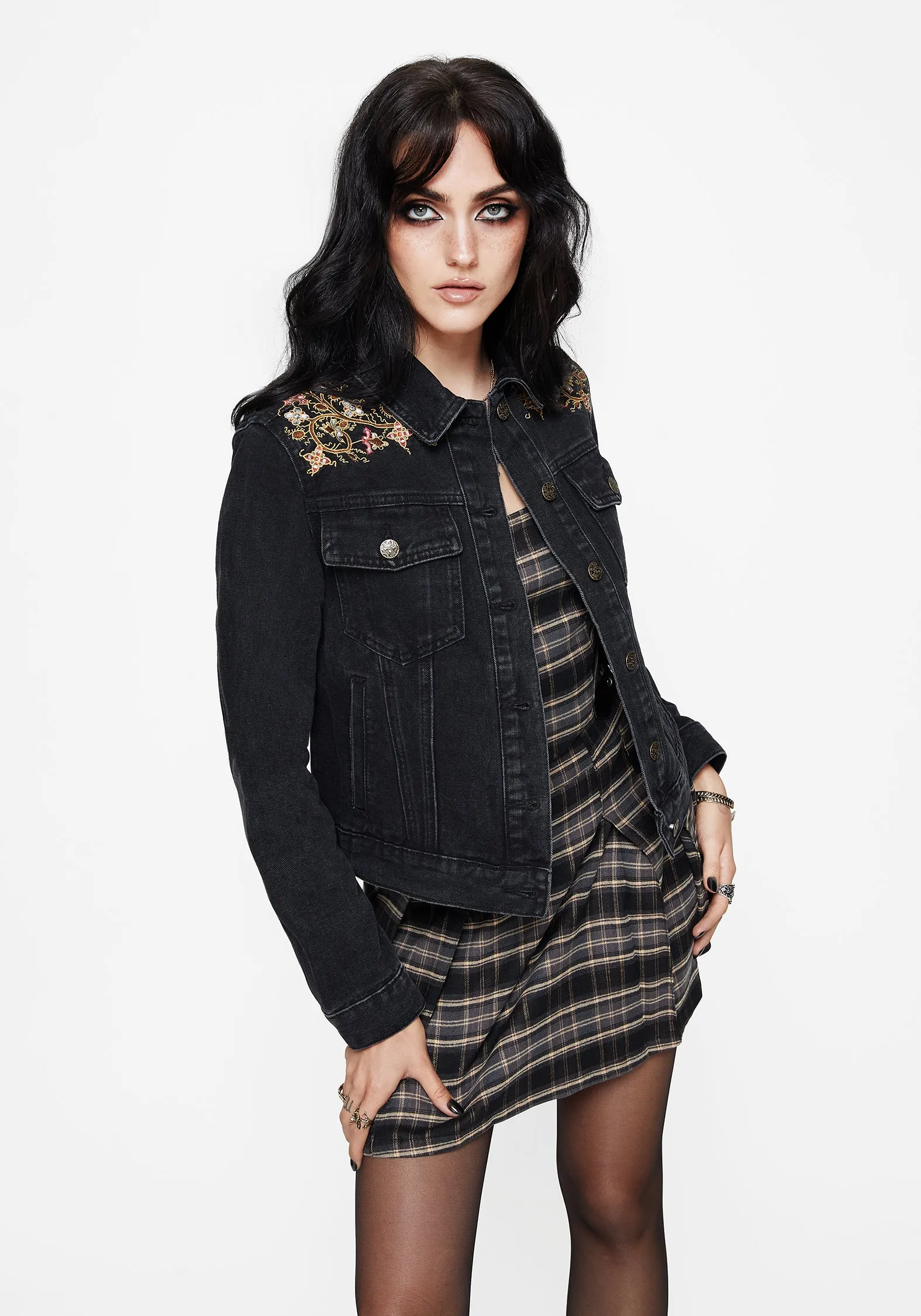 Nasturtium Floral Embroidered Denim Jacket sold by Disturbia product image thumbnail 4