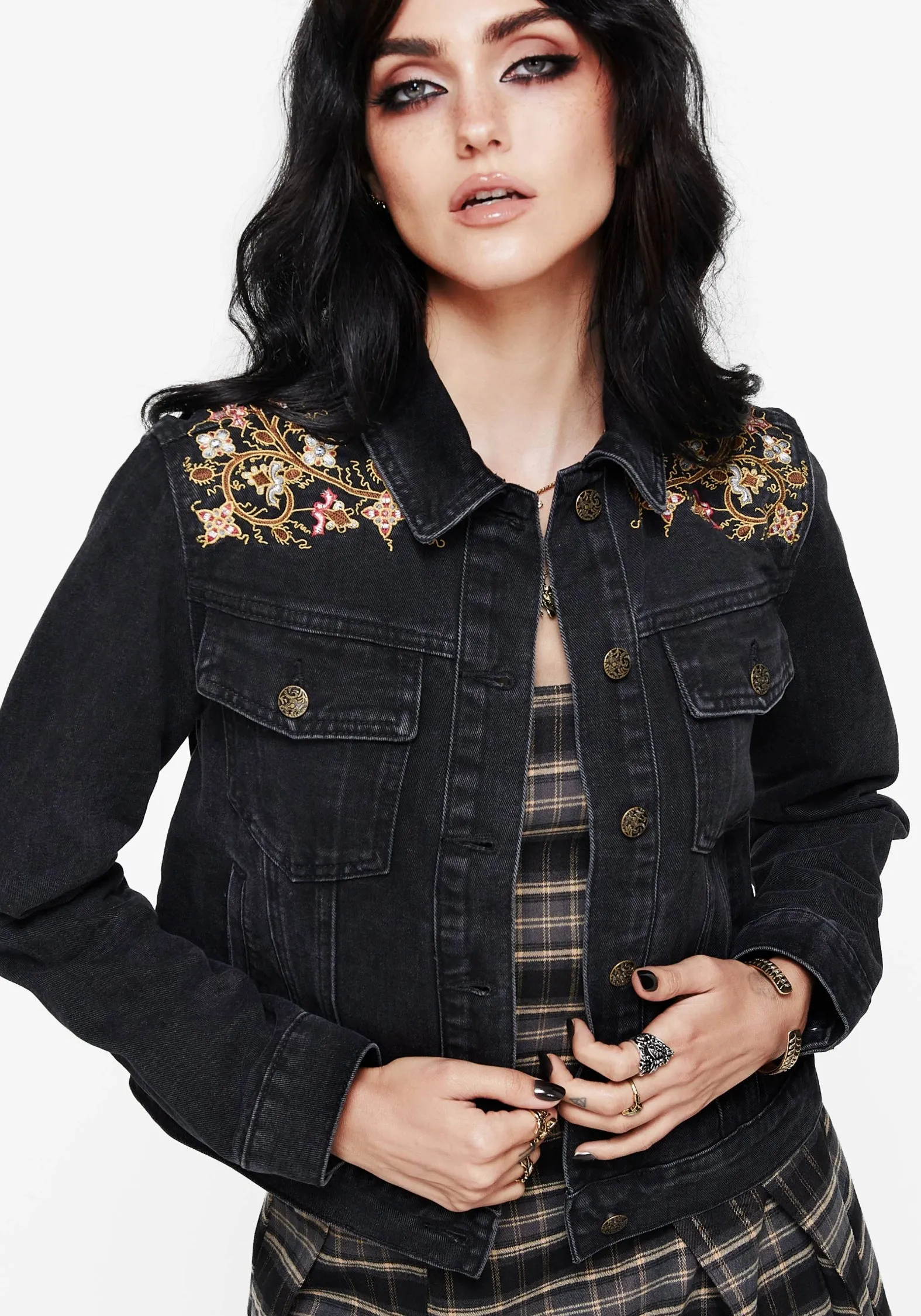 Nasturtium Floral Embroidered Denim Jacket sold by Disturbia