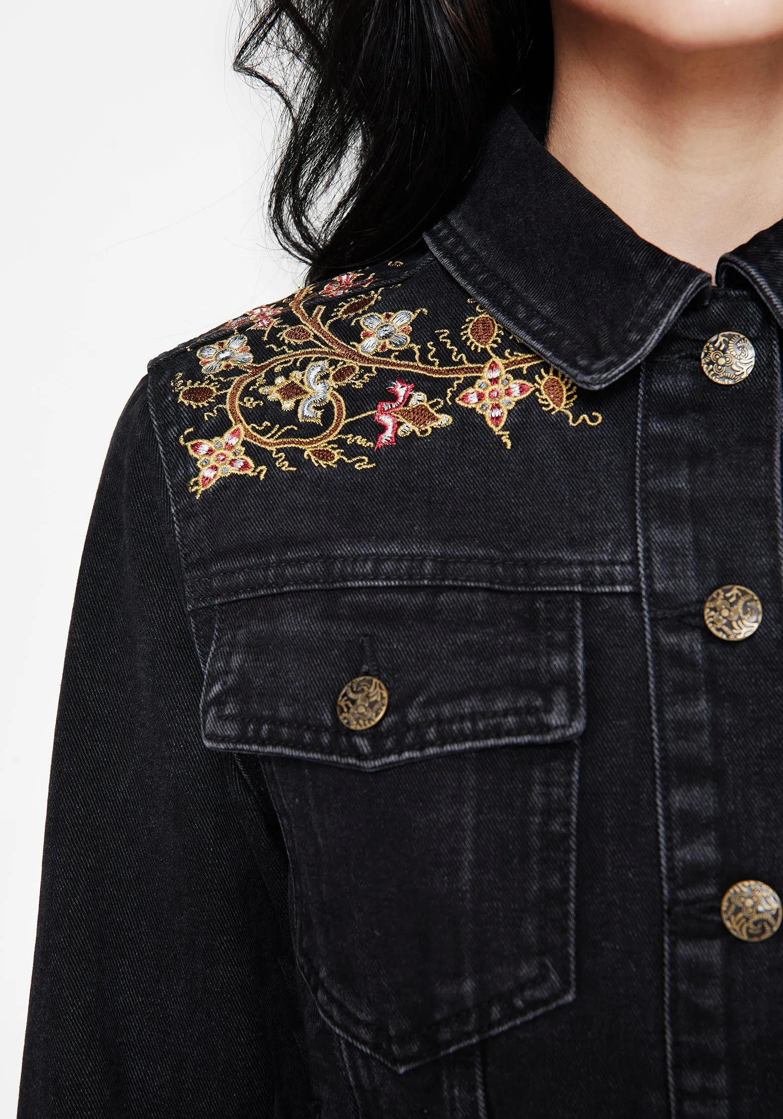 Nasturtium Floral Embroidered Denim Jacket sold by Disturbia product image thumbnail 2
