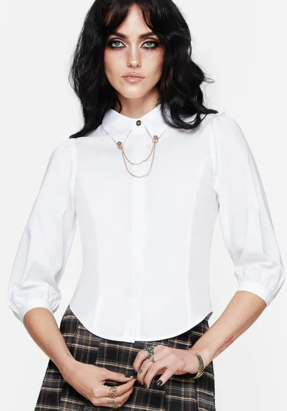 Mire Button Up Puff Sleeve Shirt With Brooch sold by Disturbia