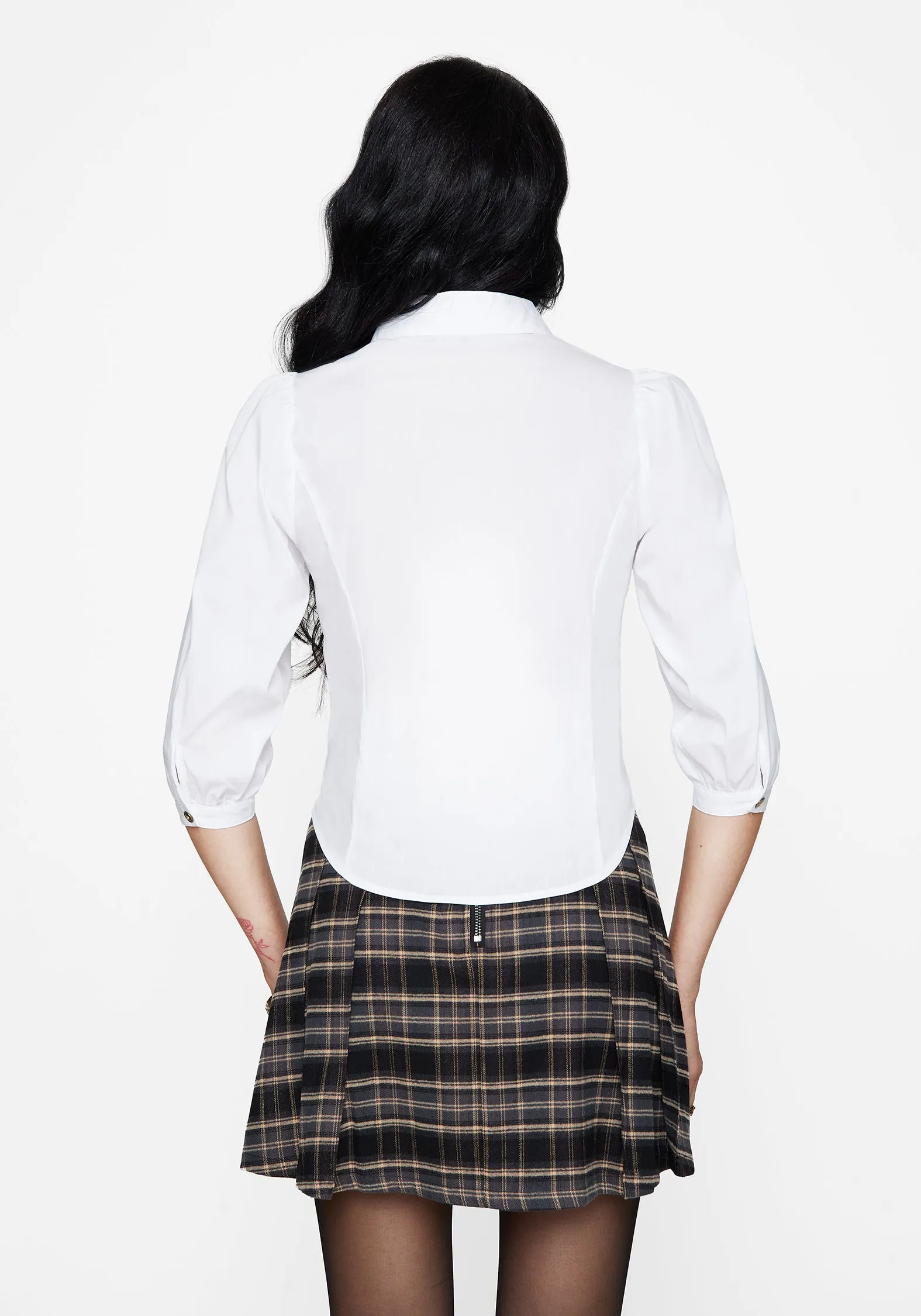 Mire Button Up Puff Sleeve Shirt With Brooch sold by Disturbia product image thumbnail 3