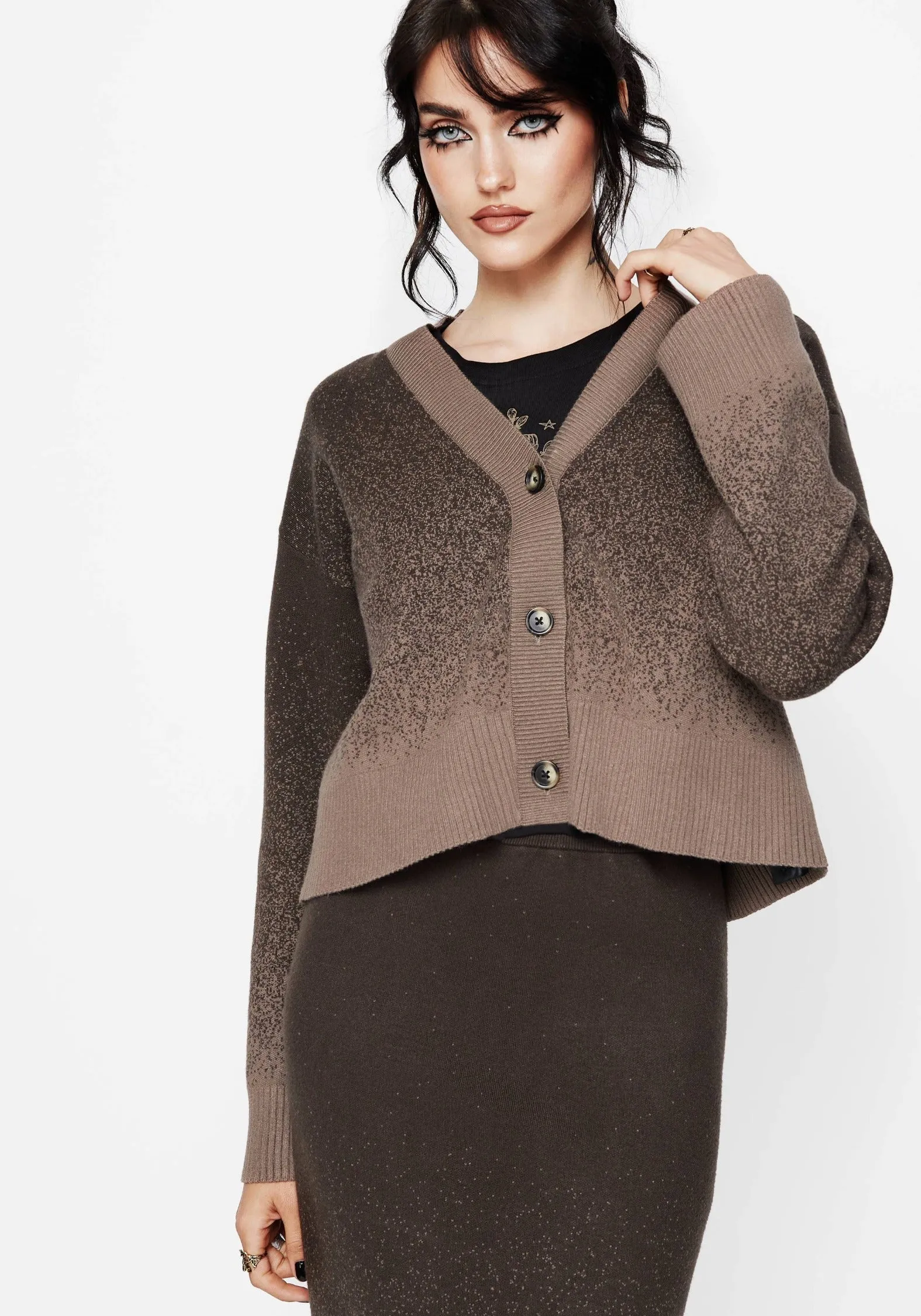 Nightjar Ombre Knit Cardigan - Taupe sold by Disturbia