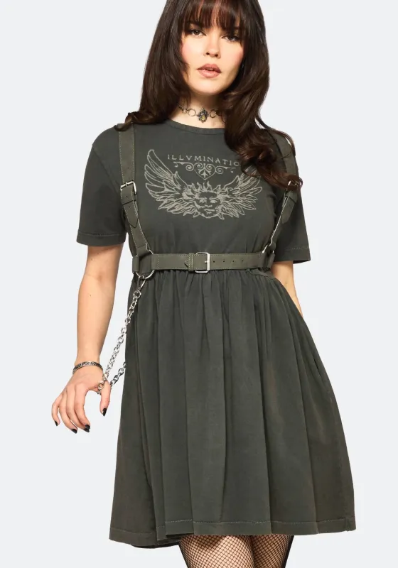 Illvminatio Bleach Graphic Cotton Mini Skater Dress sold by Disturbia