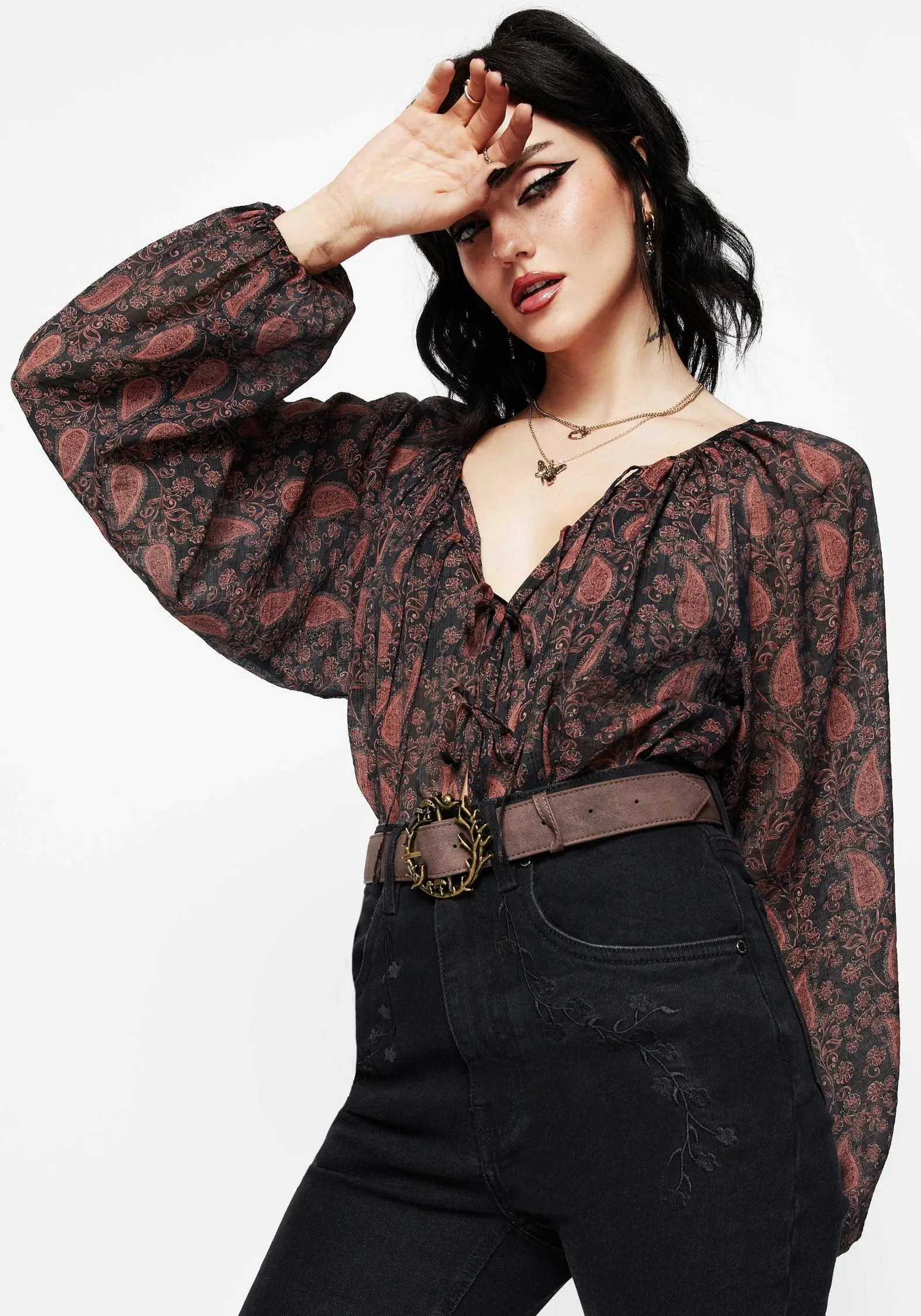 Isola Sheer Paisley Tie Front Blouse sold by Disturbia product image thumbnail 4