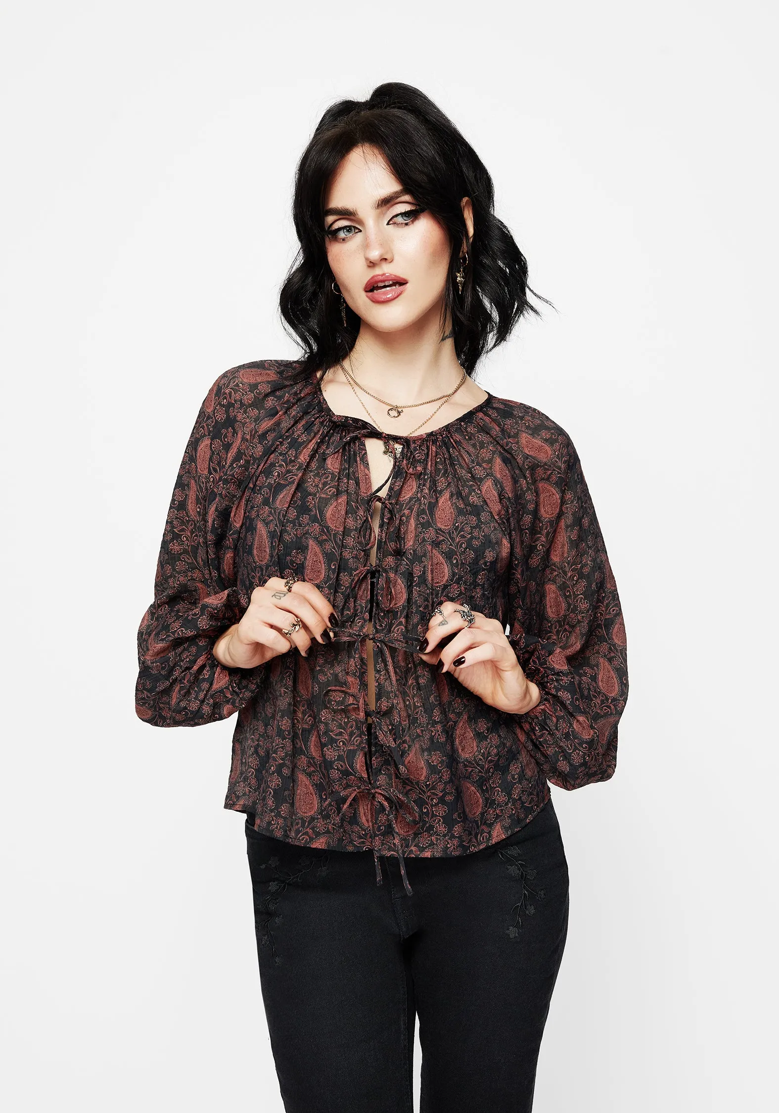 Isola Sheer Paisley Tie Front Blouse sold by Disturbia product image thumbnail 5