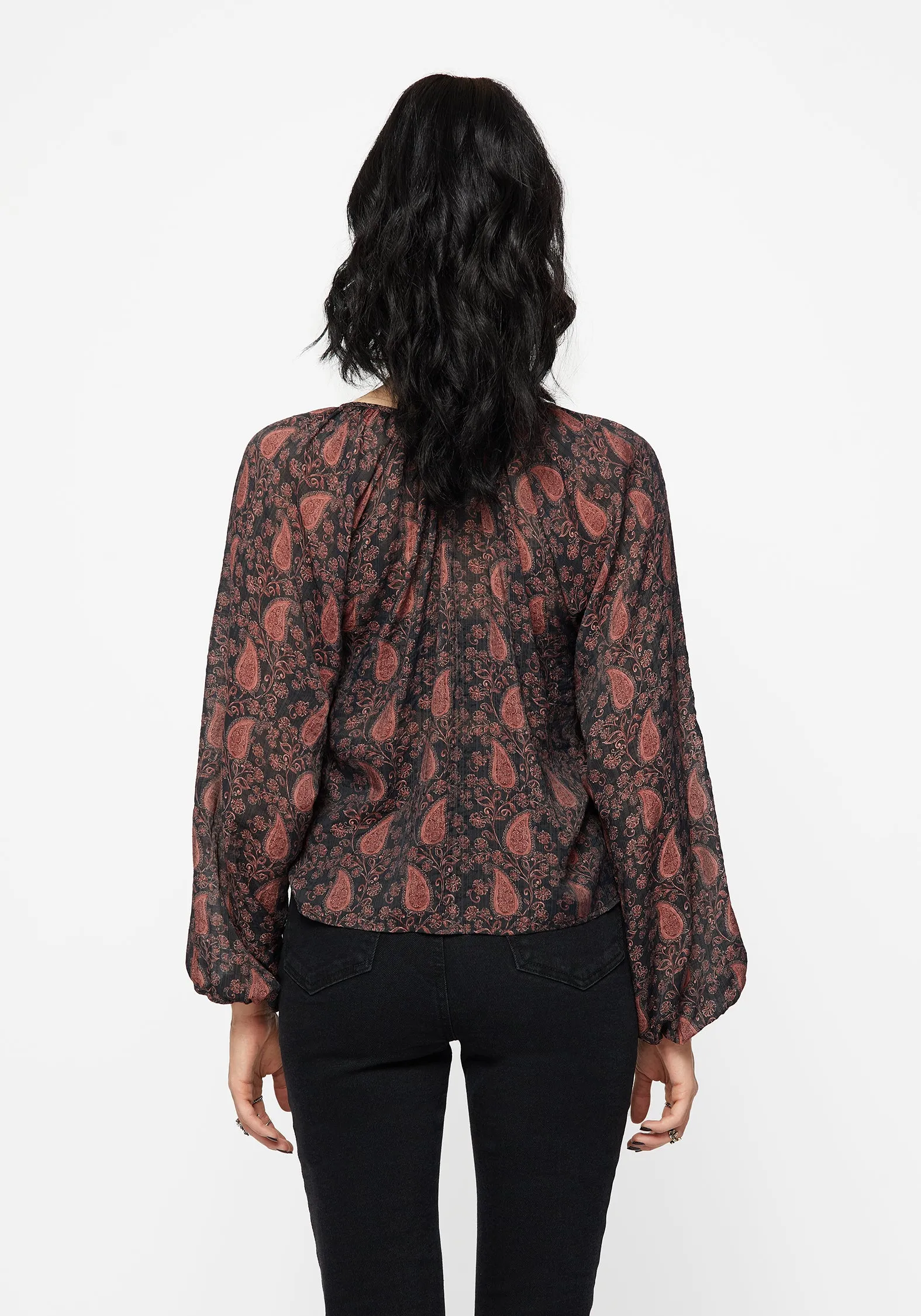 Isola Sheer Paisley Tie Front Blouse sold by Disturbia product image thumbnail 3