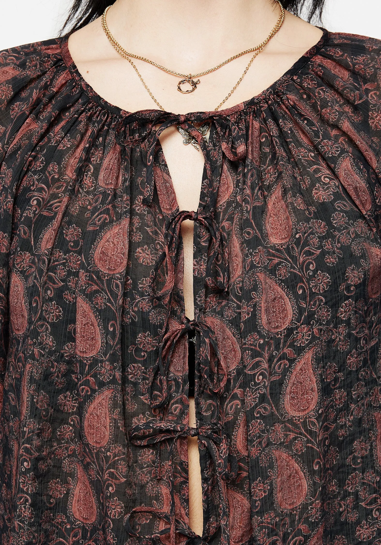 Isola Sheer Paisley Tie Front Blouse sold by Disturbia product image thumbnail 2