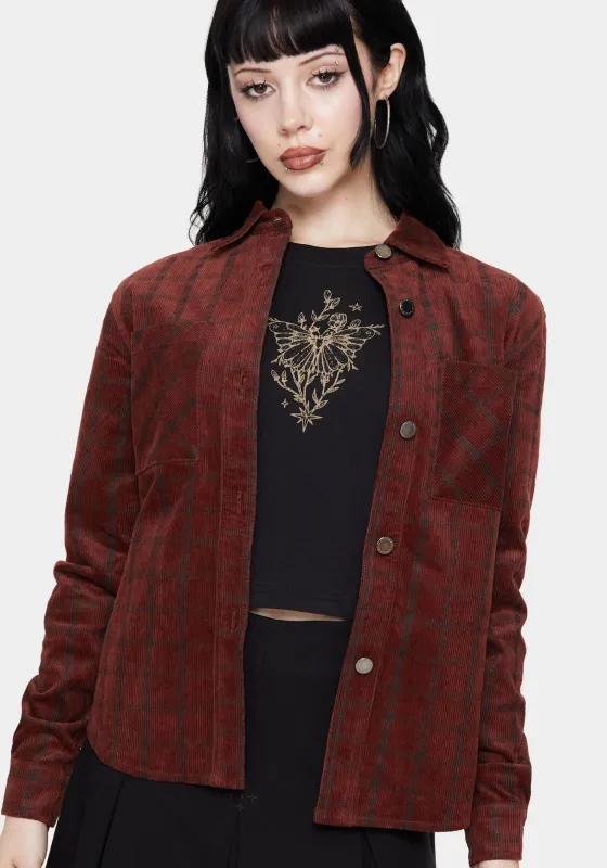 Terracotta Check Cord Shirt sold by Disturbia