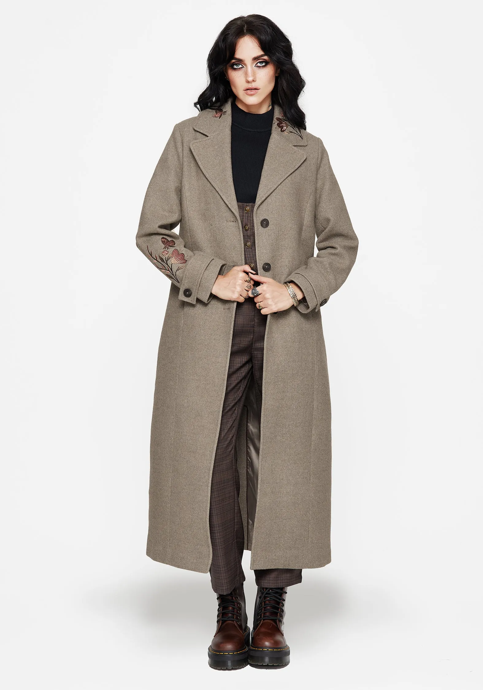 Valeria Floral Embroidered Herringbone Longline Coat sold by Disturbia product image thumbnail 5