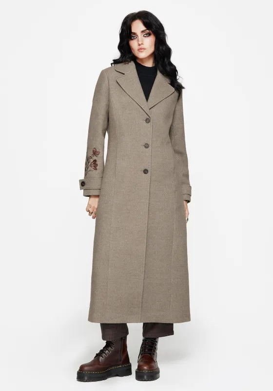 Valeria Floral Embroidered Herringbone Longline Coat sold by Disturbia