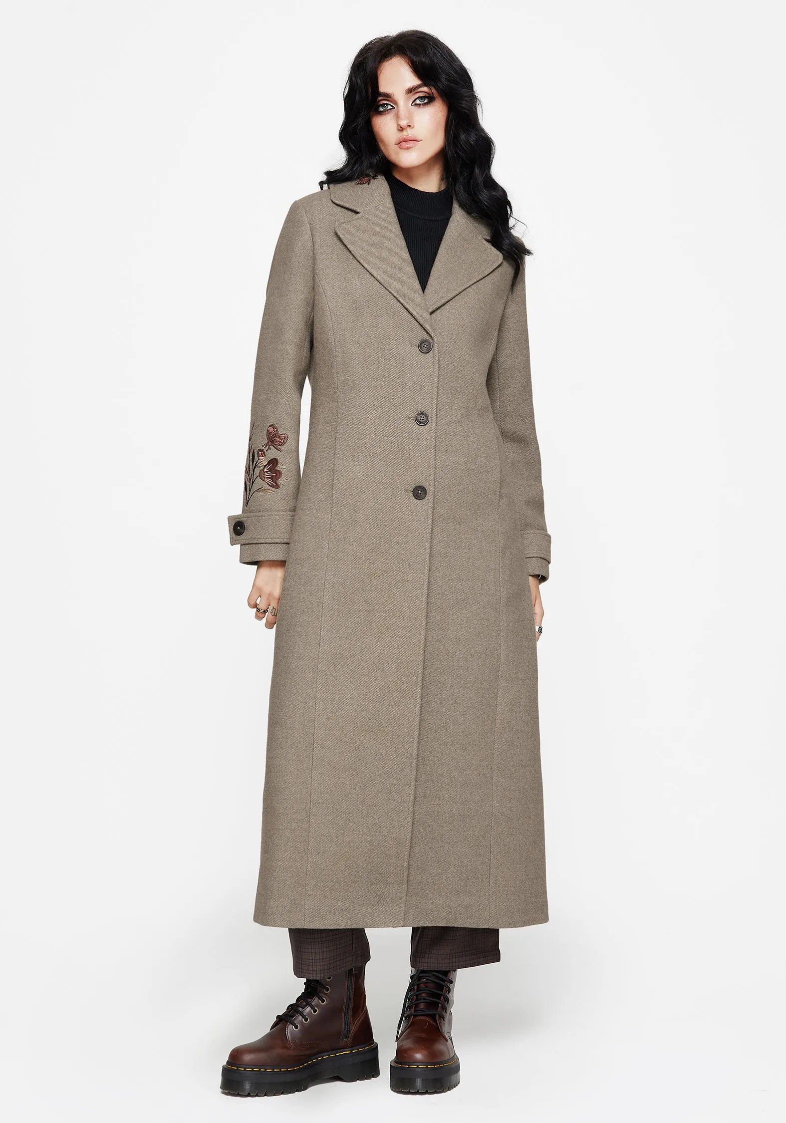 Valeria Floral Embroidered Herringbone Longline Coat sold by Disturbia