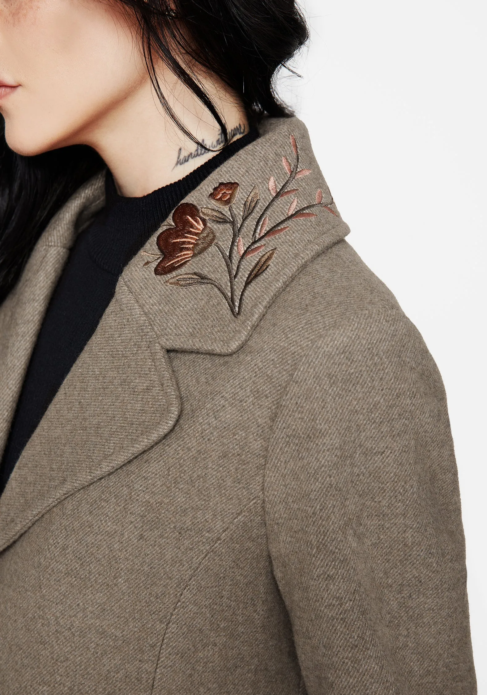 Valeria Floral Embroidered Herringbone Longline Coat sold by Disturbia product image thumbnail 2