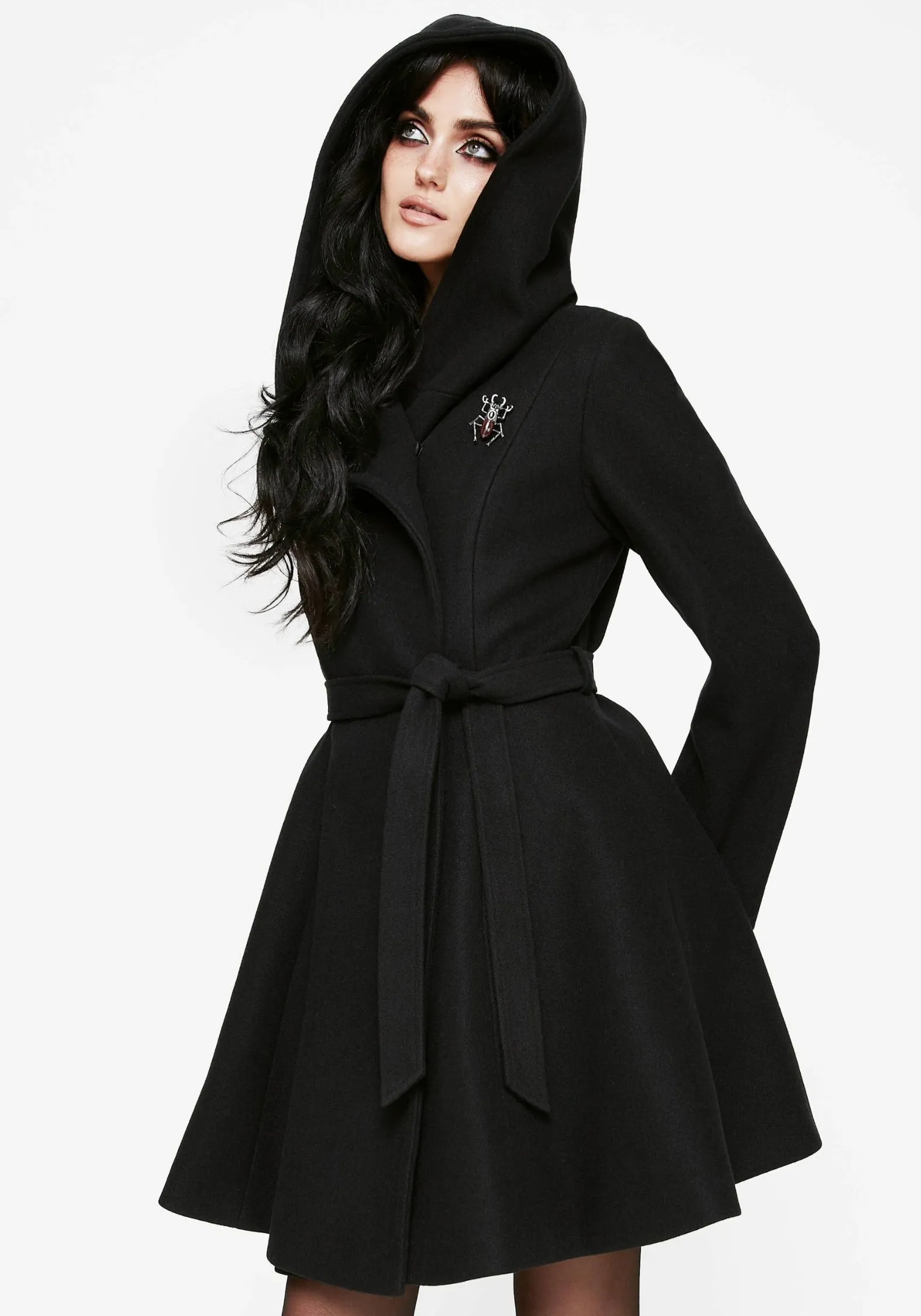 Camilla Tie Waist Hooded Coat With Bug Brooch sold by Disturbia